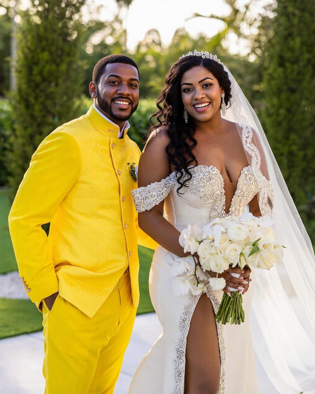 Xyiveaf Off Shoulder Long Wedding Dresses 2026 Crystals Beading White V-Neck Bridal Dress Satin Bride Wedding Gown with Slit - Image 6