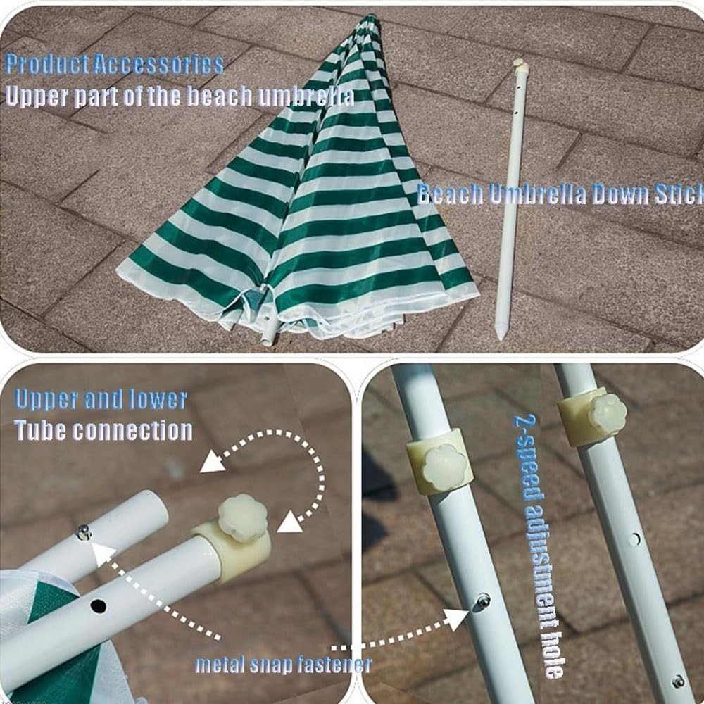Ombrellone da spiaggia per esterni con protezione UV - 2 m/2,2 m/2,5 m, portatile, a righe, ideale per terrazza, cortile, patio, giardino (blu, Ø190 cm)