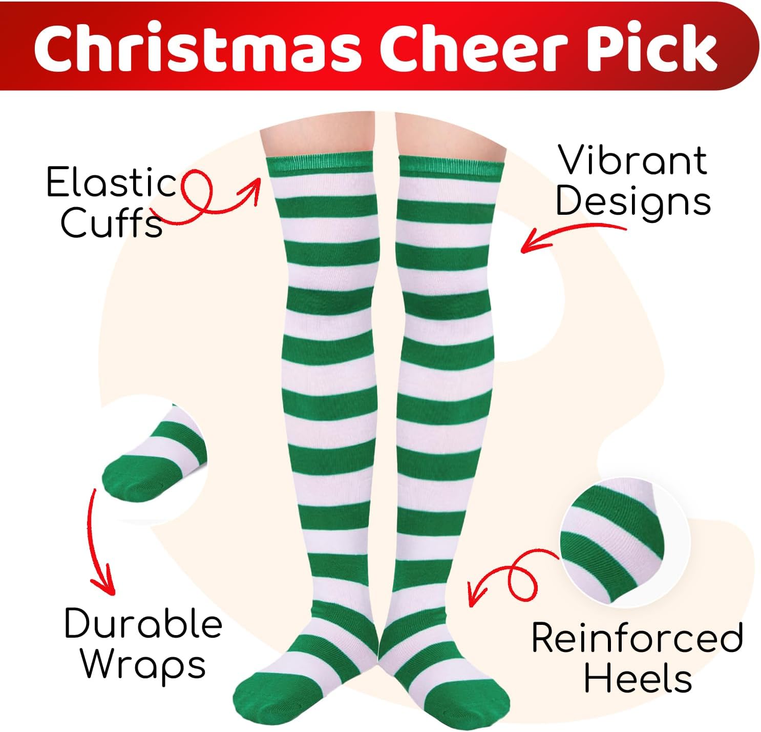 Striped Thigh High Socks - Christmas Over the Knee High Stockings for Women Teen Girls - Image 4