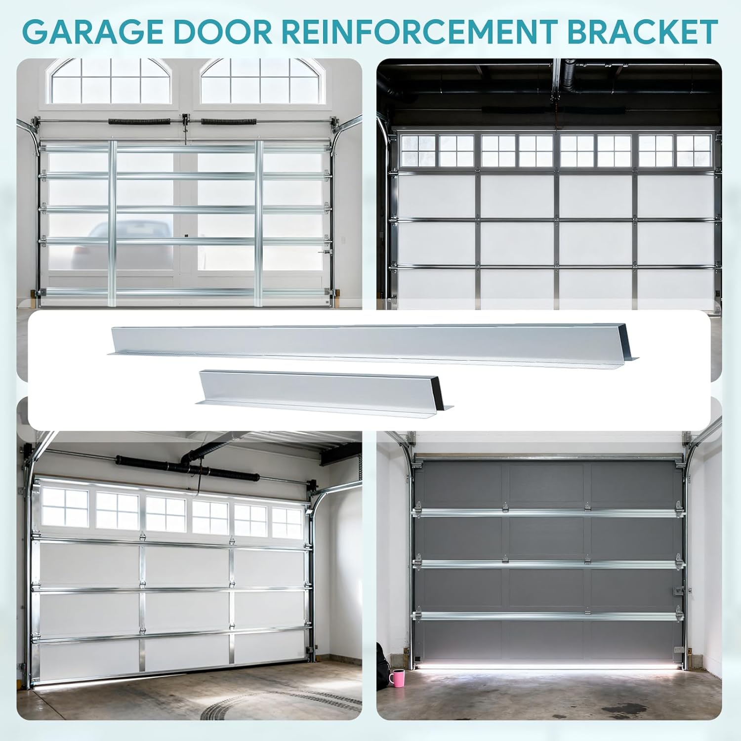 2 Pack 16FT Garage Door Strut Support Brace, Heavy-Duty Steel Reinforcement Bracket for Hurricane, Storm, Snow & Wind Protection, Top Brace Kit for DIY or Professional Installation