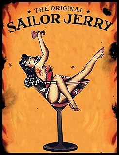 Aoevc Tin Sign Vintage Sailor Jerry Rummetal Tin Sign Wall Decoration Home Bar Sign Metal Tin Signs Vintage 8x12 Inch
