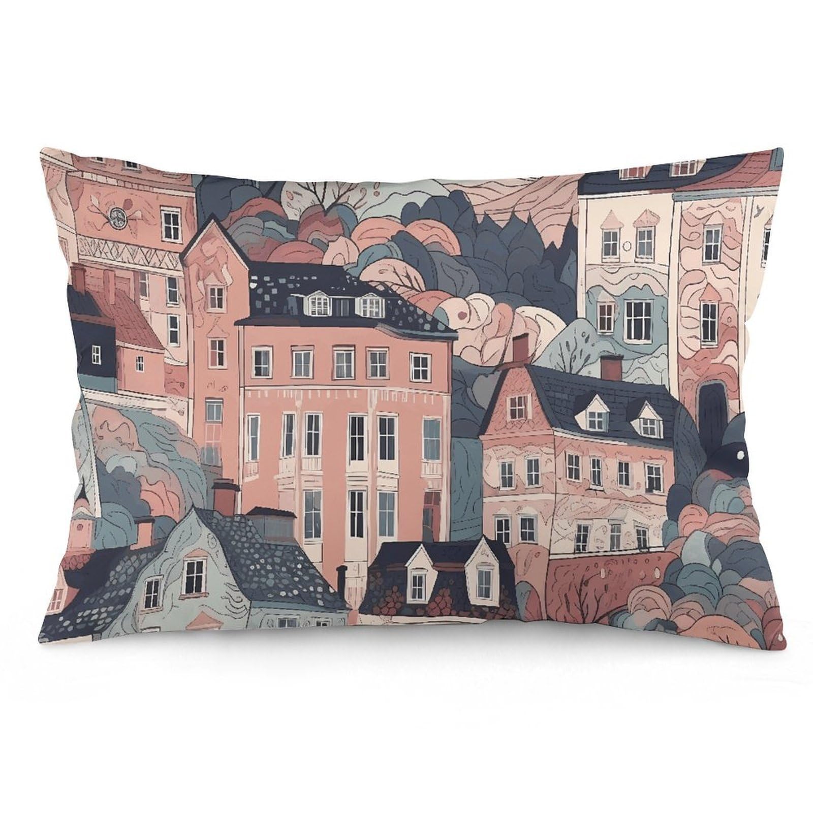 2 Pack Pillow Cases for Hair and Skin, Soft Breathable Pillow Case Covers with Hidden Zipper, Small Town Pattern Pillowcase 12 "x20 Pillow Covers for Sleeping Gift