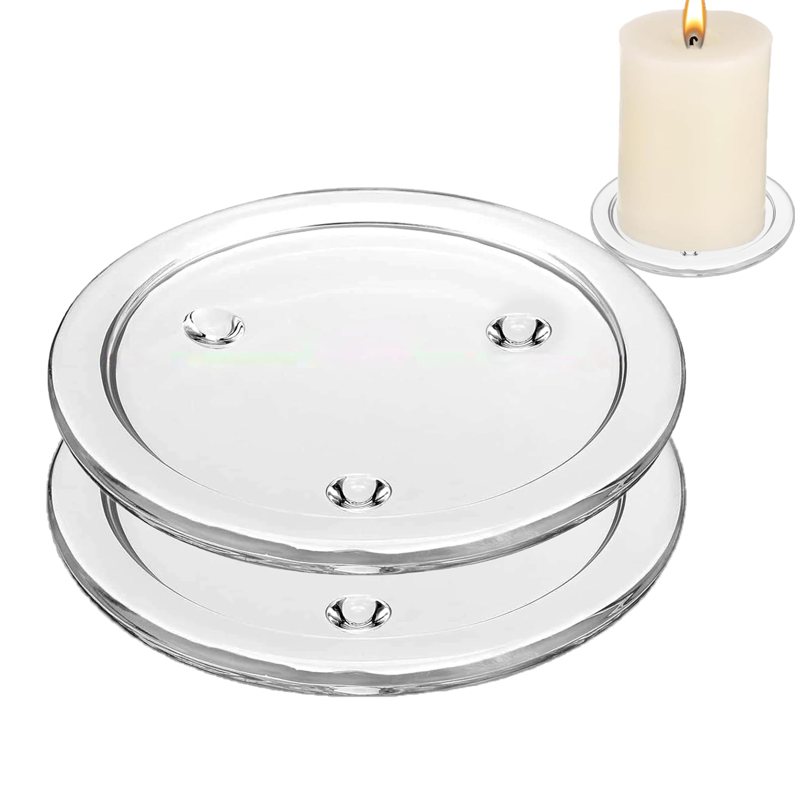 2 Pack Clear Glass Candle Plates Candle Tray Candle Holder,4 inch Transparent Round Pillar Plates for Dining Table Wedding ，Small Round Candlestick