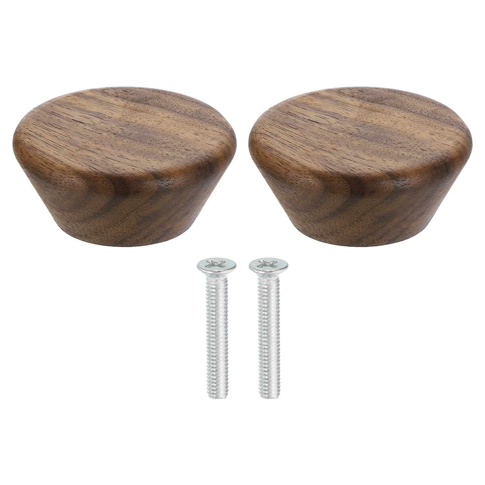 sourcing map 2Pcs Round Wood Drawer Knob, 1 3/4" Diameter Flat Head Dresser Knobs Wooden Knobs with Screws for Furniture Drawer Dresser Wardrobe Cupboard, Walnut