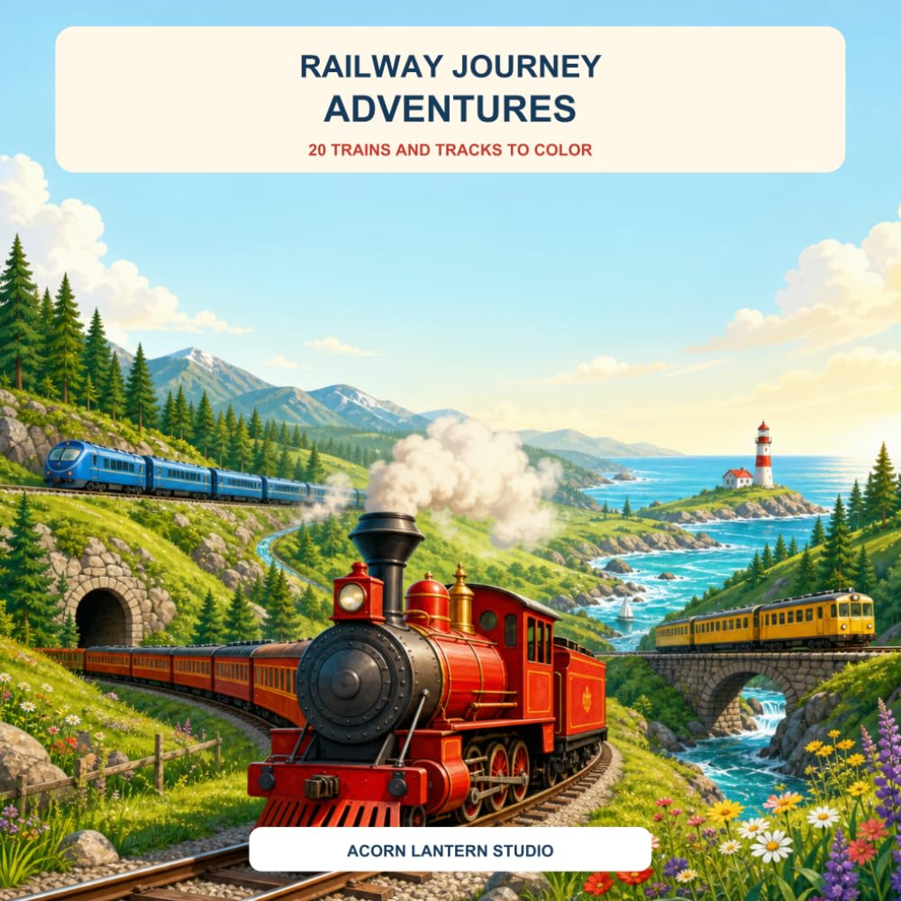 Railway Journey Adventures: 20 Trains and Tracks to Color