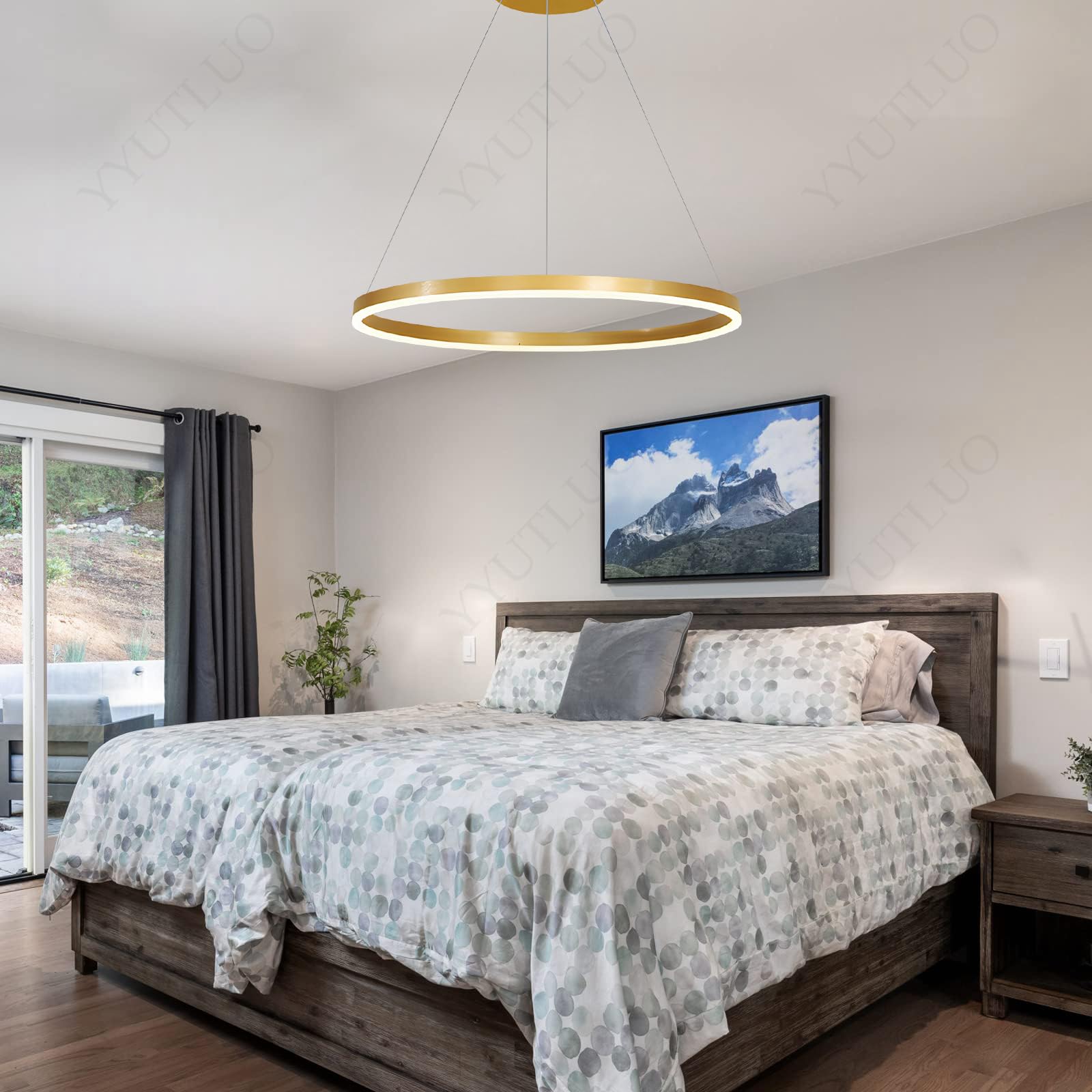 Lámpara colgante LED Moderna regulable con función de Memoria, diseño de anillo Negro de altura Ajustable para Sala de estar, comedor, dormitorio, cocina, iluminación Interior (40