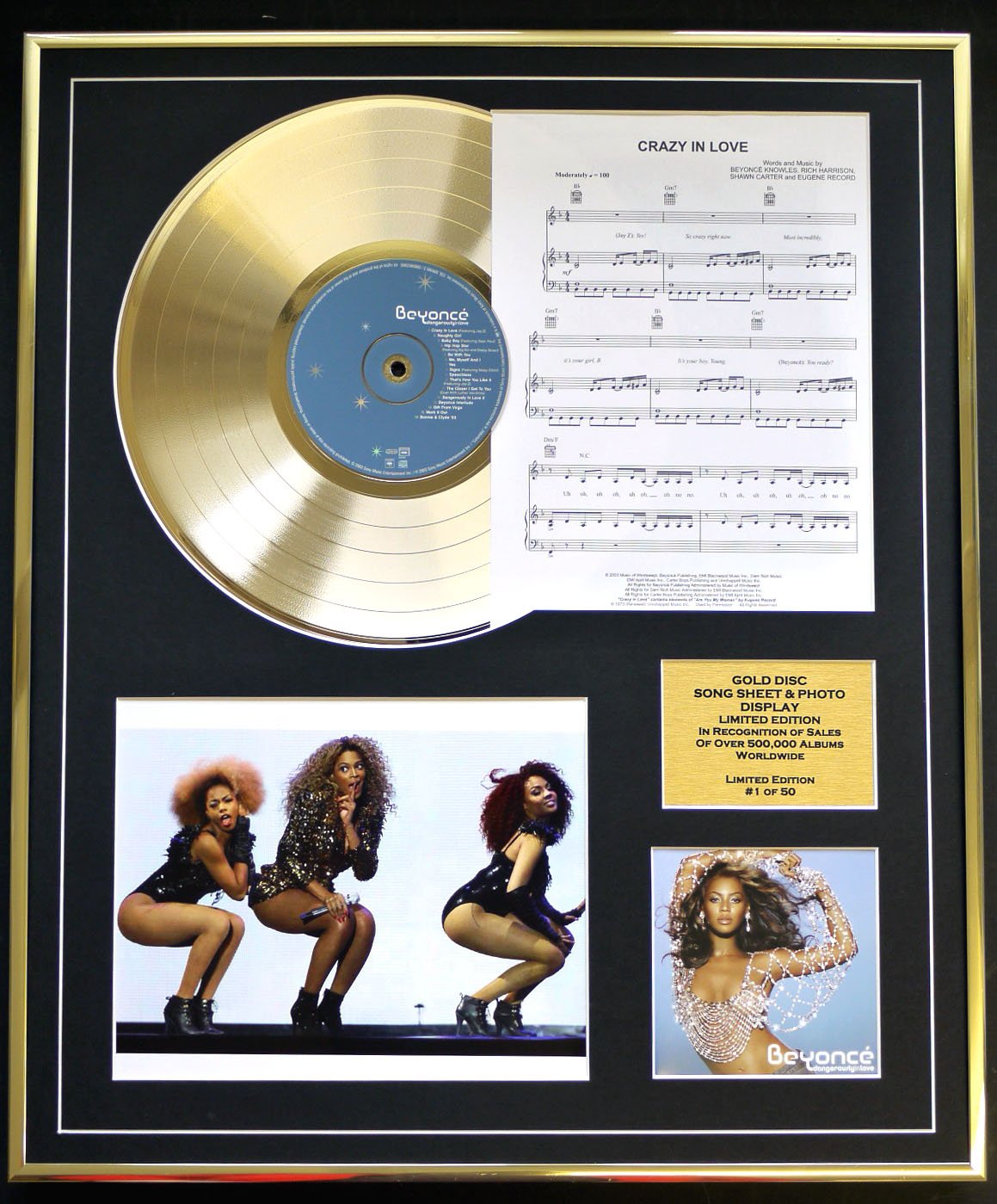 EC Beyonce CD Gold DISC UND Photo UND Song Sheet Display/Limitierte Auflage/COA/Album, Dangerously IN Love/Song Sheet, Crazy IN Love