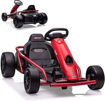 Ride on Go Kart for Teens, 24v 9Ah Large Battery Dual 300w Extra Powerful Motors, 8MPH Fast Drifting Fun with Music & Horn, Max Load 175 Lbs, Outdoor Ride on Toy for Teens
