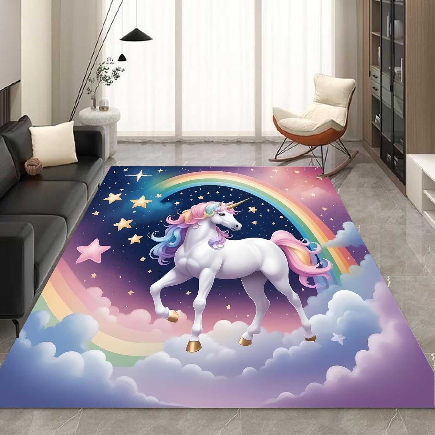 kxry Area Rugs 2X3 Feet, Unicorn Galaxy Soft Machine Washable Area Rugs Unicorn Galaxy Star Cloud Non Slip Foldable Floor Carpet for Living Room Bedroom Dining Room Dorms Nursery Rooms Office
