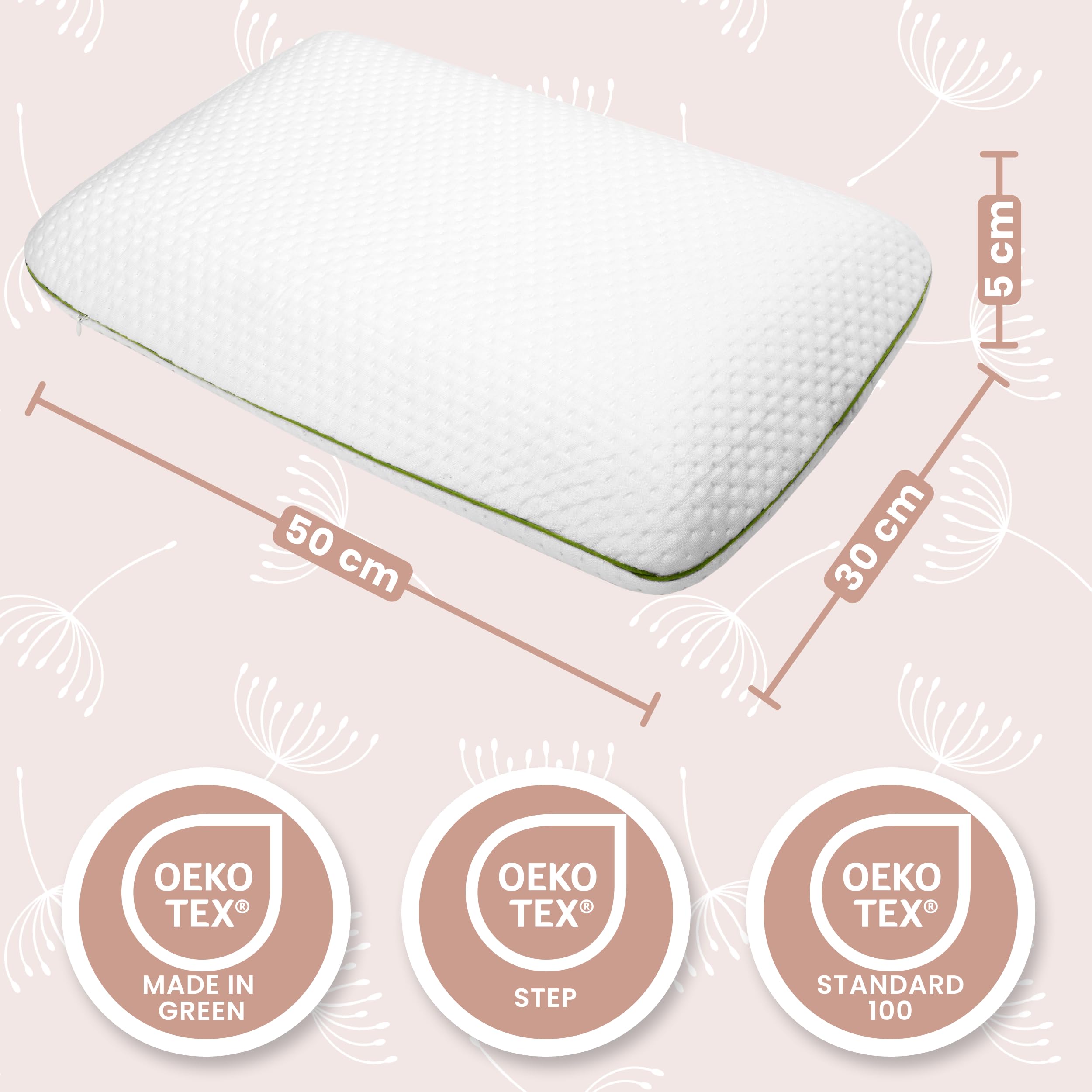 MIMUSELINA Oreiller Memoire Forme 50x30x5 cm pour Enfants | Oreiller Ergonomique et Anti-Étouffement | Petit Coussin Respirant et Hypoallergénique | Housse Tencel Amovible et Lavable