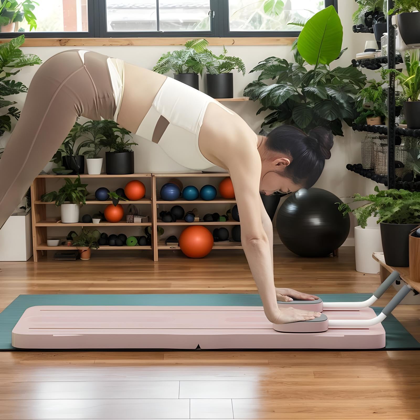 Maszyna Pilates Reformer Przenośny Składany Trening Wzmacniający Tułów I | Deska do Ćwiczeń Pilates na Brzuch dla Kobiet do Domowej Siłowni, Treningu w Biurze, Rehabilitacji, po Porodzi
