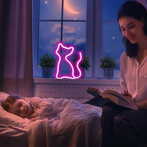 Miniatura 3 de Letrero de neón de gato, USB o 3 pilas AA, decoración de mesa con luz LED, decoración de pared para dormitorio de niñas, regalos de cumpleaños para