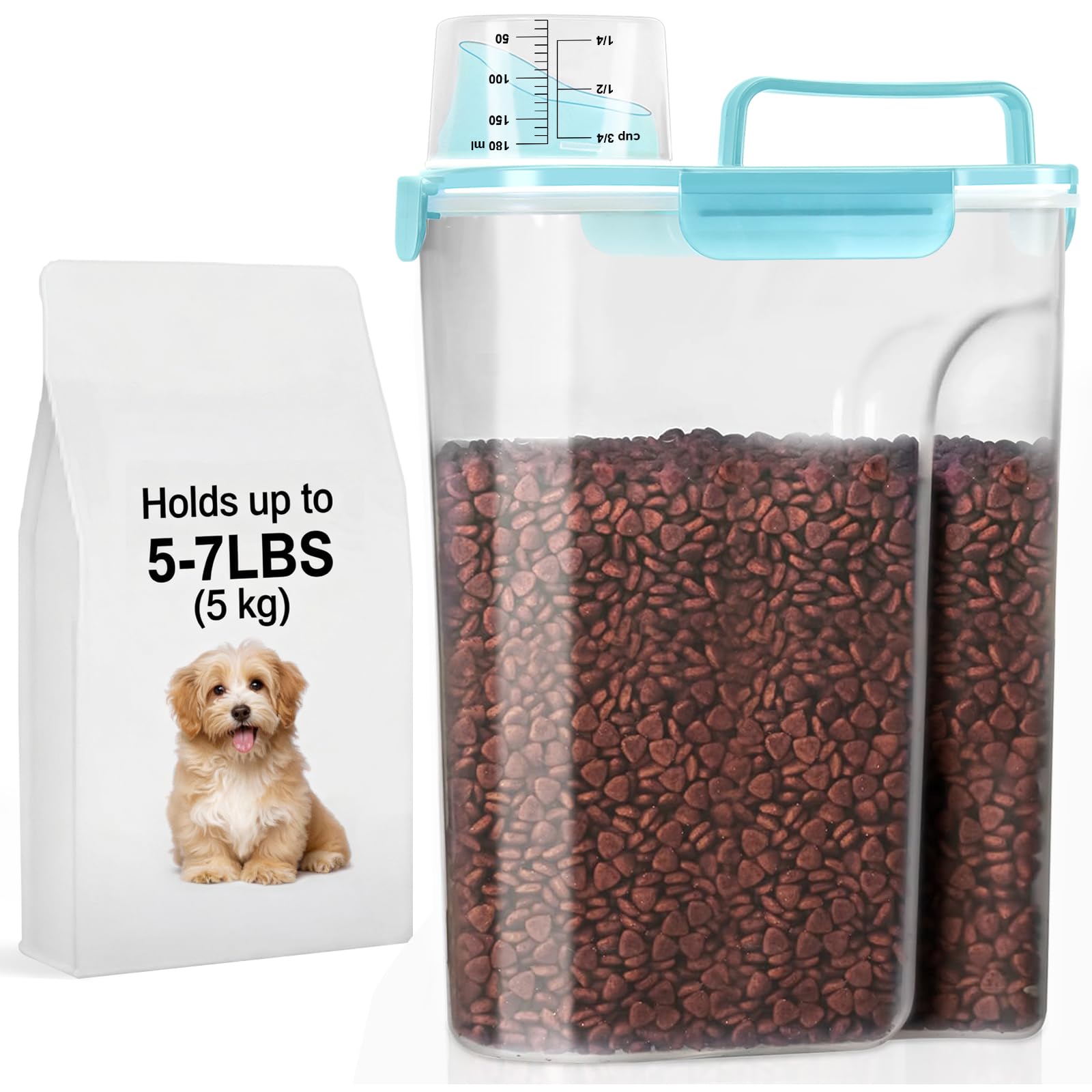 LEAWALK 5-7Lbs Airtight Dog Cat Pet Food Storage Container-Clear Blue