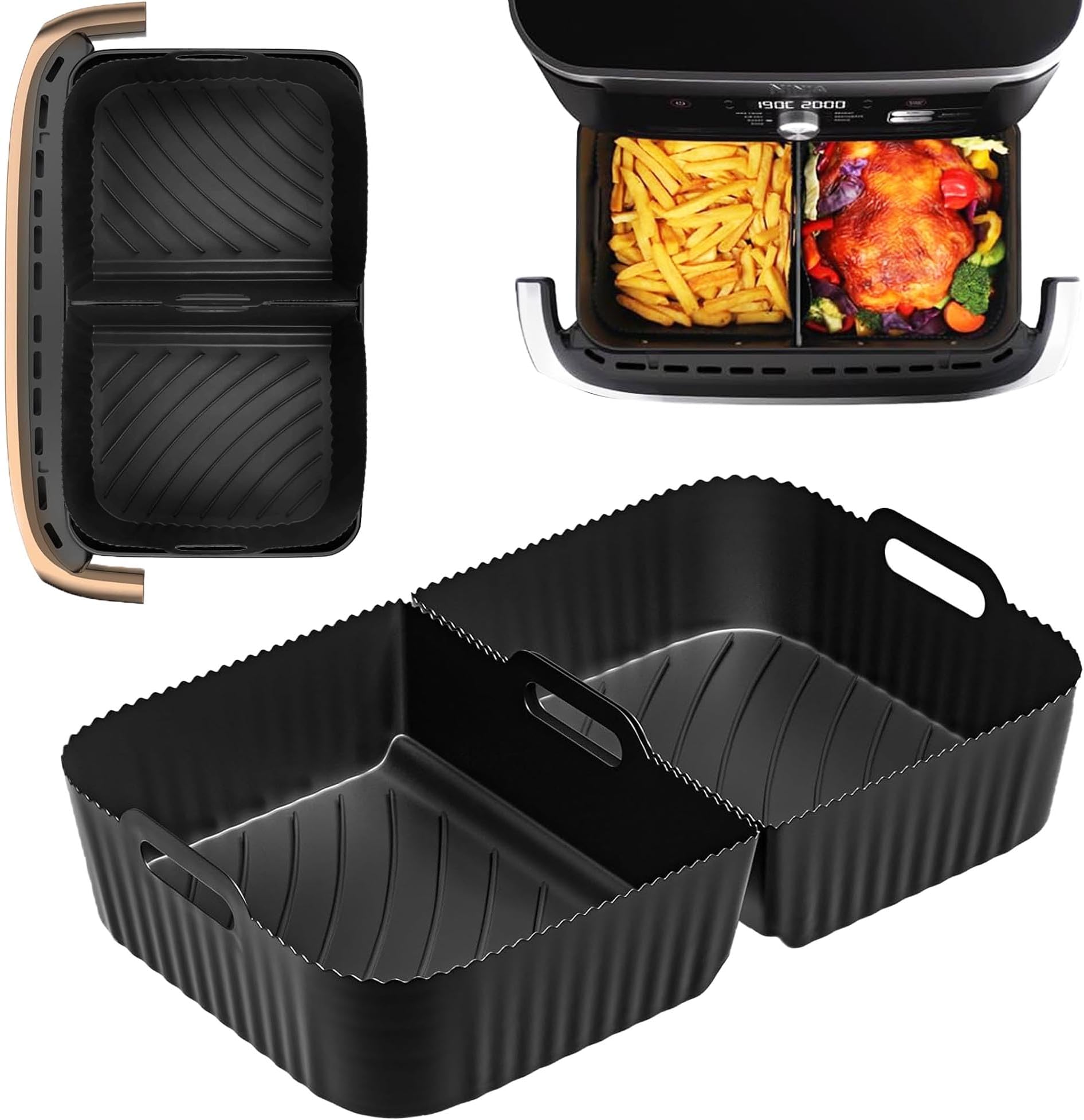 Silicone Mould Hot Air Fryer, 2 Pieces Airfryer Accessories for Ninja Foodi Flexdrawer 10.4 L AF500EU, Airfryer Silicone Mould for Hot Air Fryer, Hot Air Fryer Accessories for Ninja 500 Airfryer