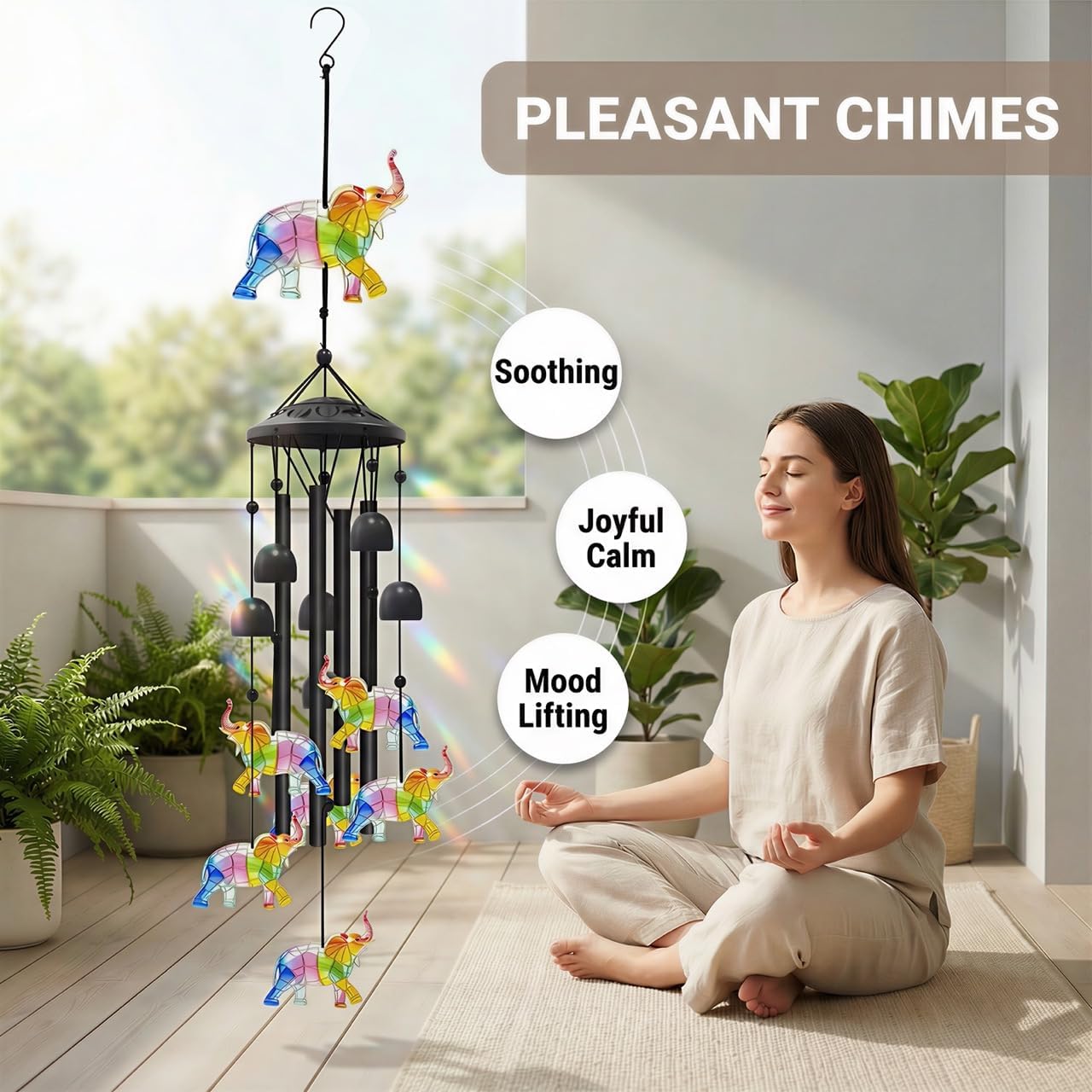 35.4" Elephant Wind Chimes for Outside, Metal Windchimes, Elephants Wind Chime Garden Decor, Mothers Day Birthday Memorial Gifts for Mom Grandma Wife, Durable Outdoors Decor
