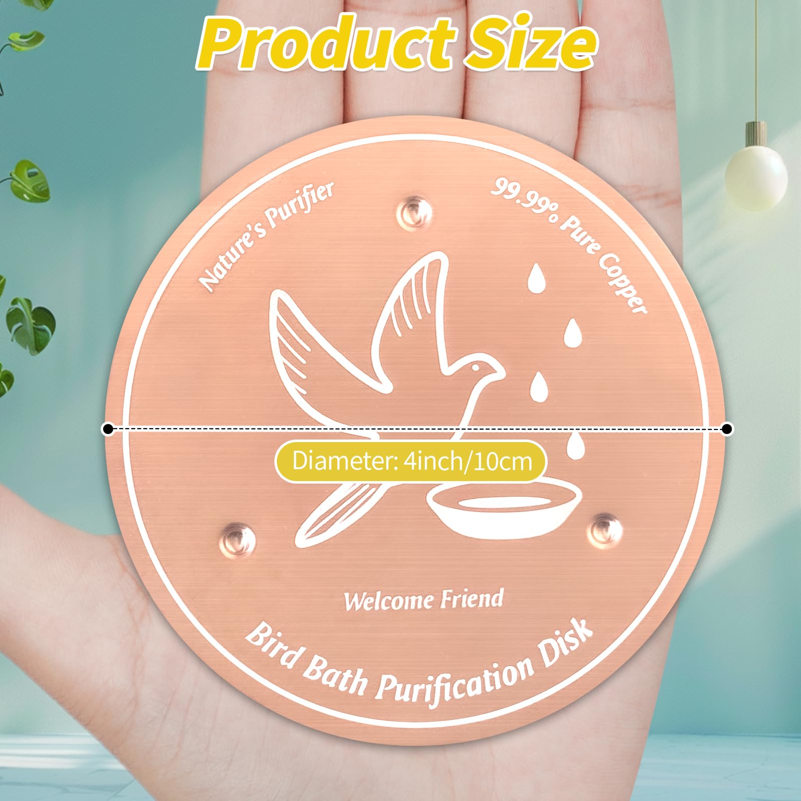 Bird Bath Copper Disk, 0.6mm 99.99% Pure Copper Self-Cleaning Purification Disk for Bird Bath Clean, Keeps Water Fresh Year-Round, Universal Fit for Outdoor Birdbaths, Bowls & Fountains - 3