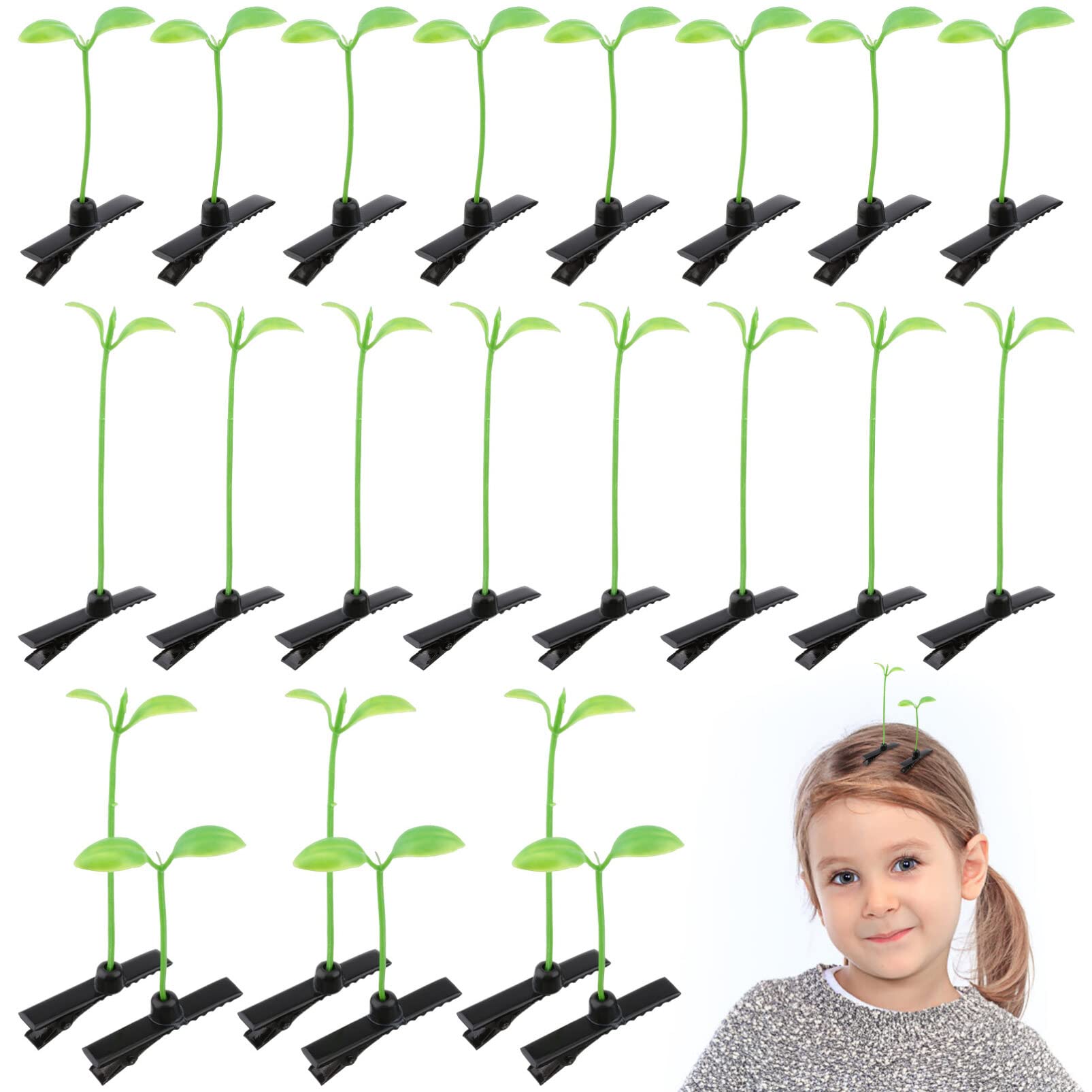 FRCOLOR 50 Pezzi Fermagli per Chioma Bambina in Plastico Colore Verde a Forma di Germoglio Creativo e Adorabile per Decorare Chioma e Regali Fai-da-te