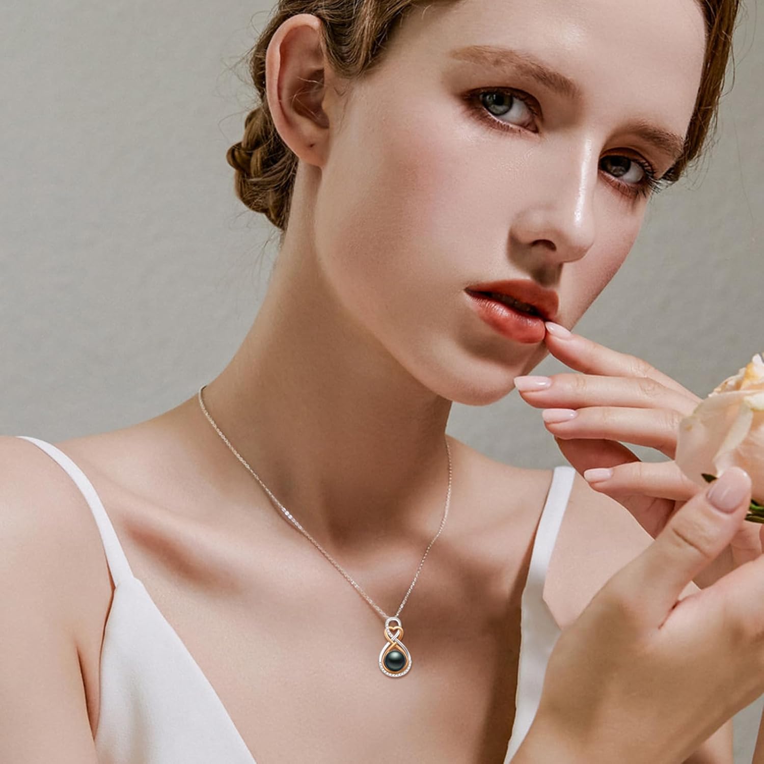 AENEAS Valentines Day Gifts for Women Infinity Black Pearl Necklace for Women Sterling Silver Black Pearl Pendant Necklace Infinity Jewerly Anniversary Birthday Gift for Mom Her Wife - Image 4