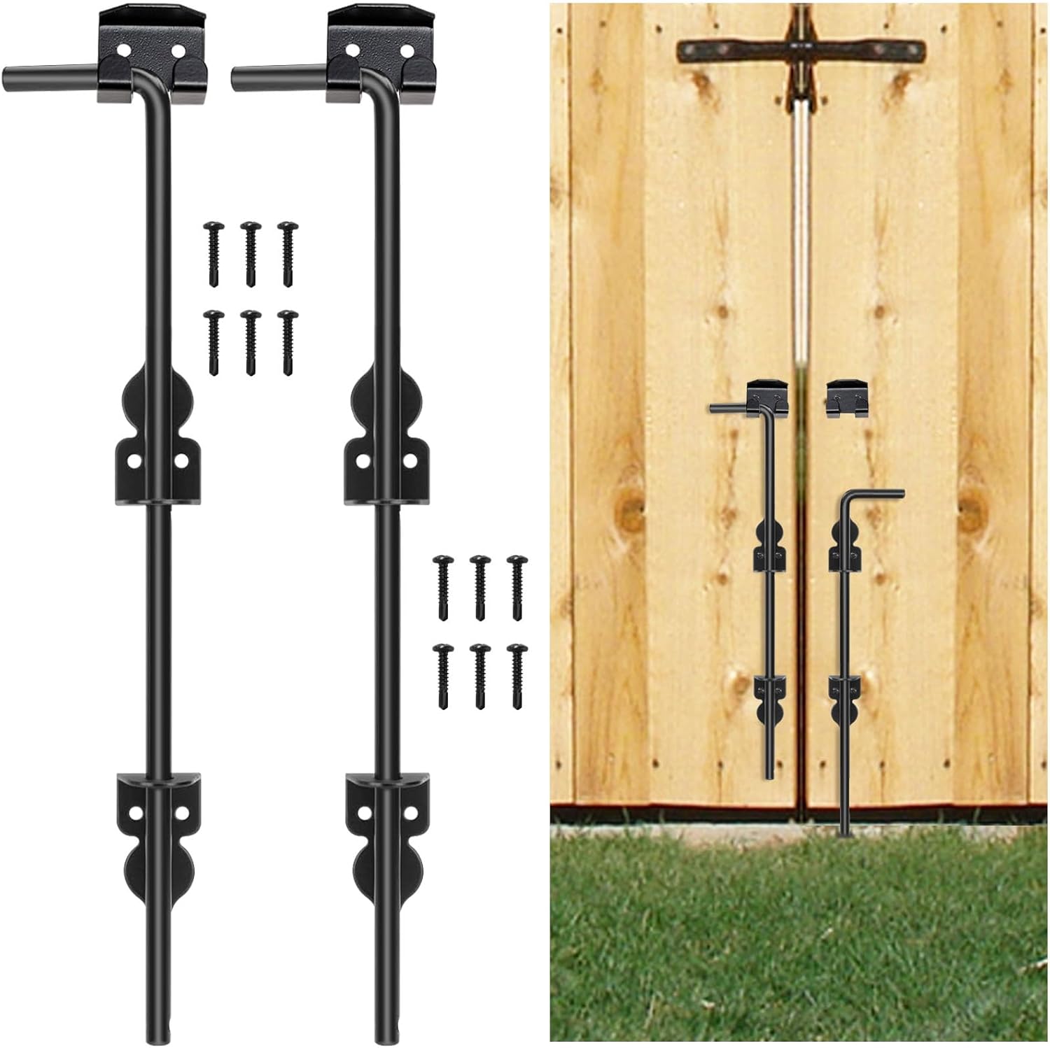 Sgran 2 Pack Heavy Duty Cane Bolt, 17.3 Inch Black Finish