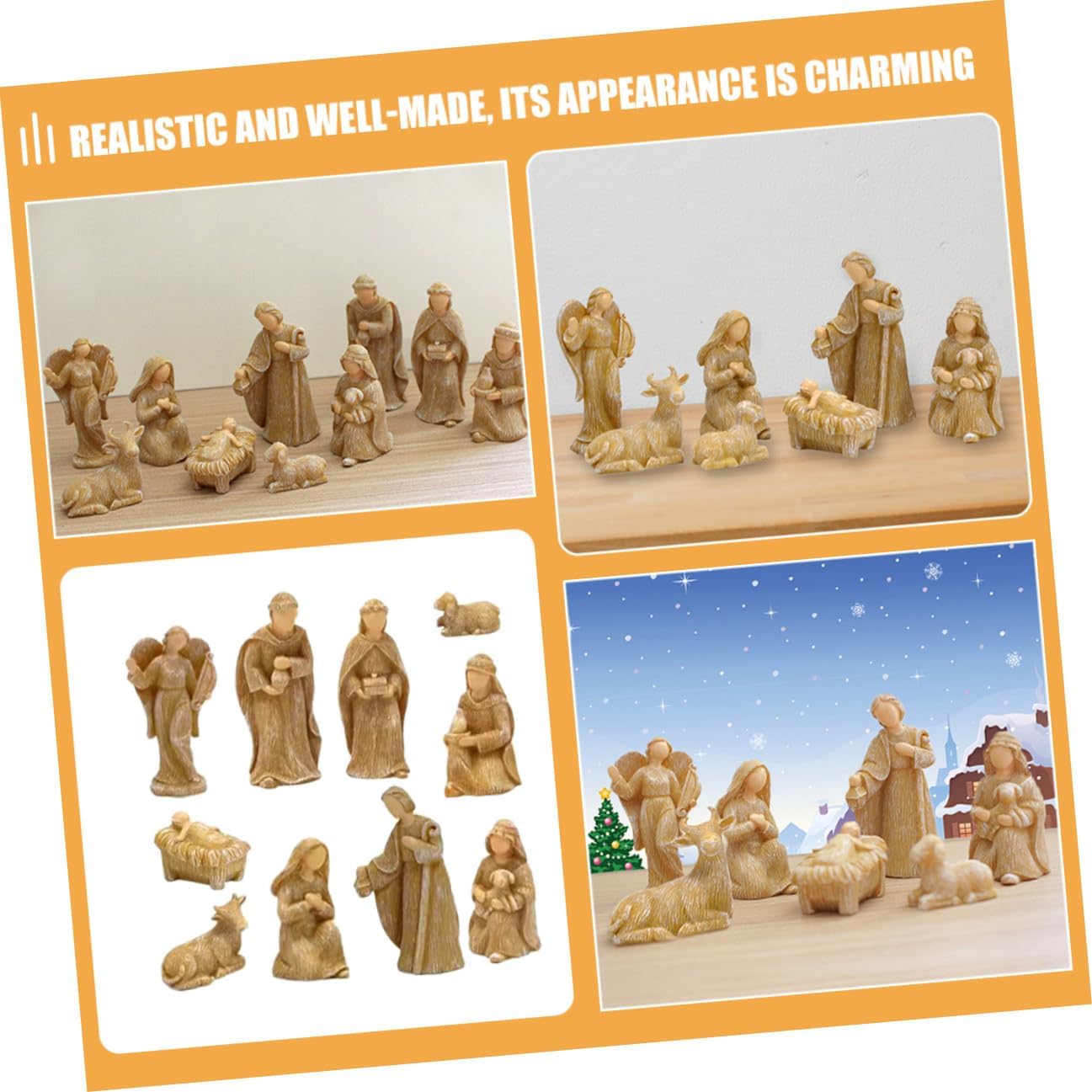 10pcs Resin Desktop Nativity Set Jesus Figurines Birth of Jesus Sculptures Household Christmas Ornaments Holiday Decorative Figurines for Home