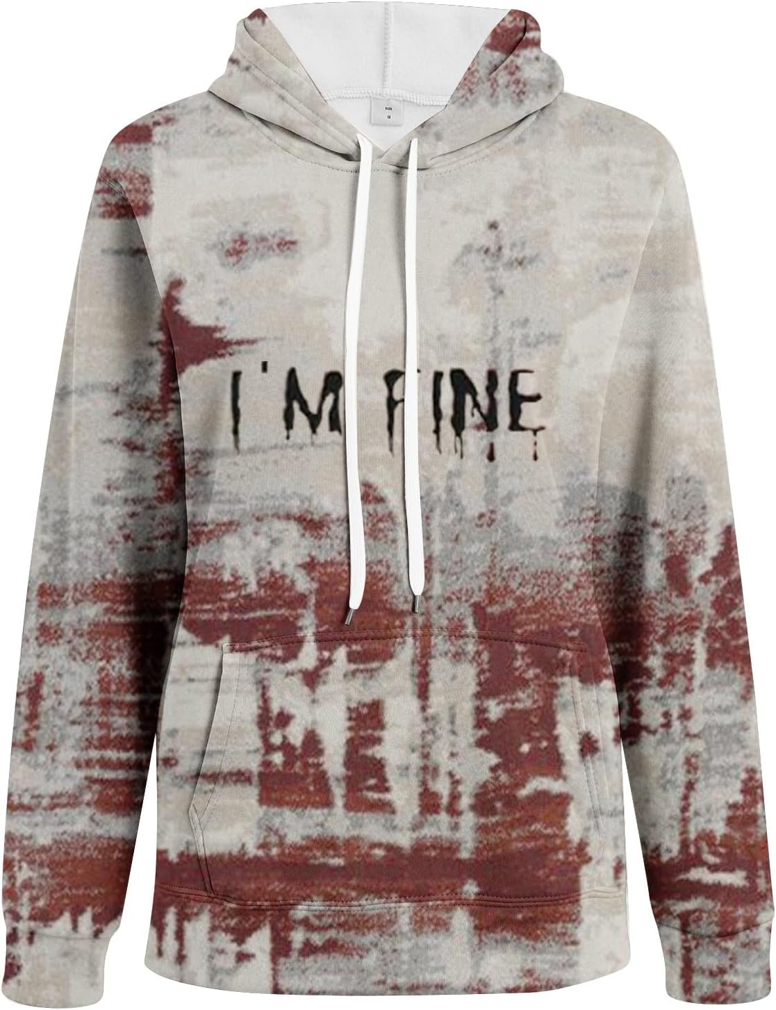 Women's Halloween Bloody Letter Printed Fashion Long Sleeved Hoodie Loose Pullover I'm Fine Womens Tops And Casual