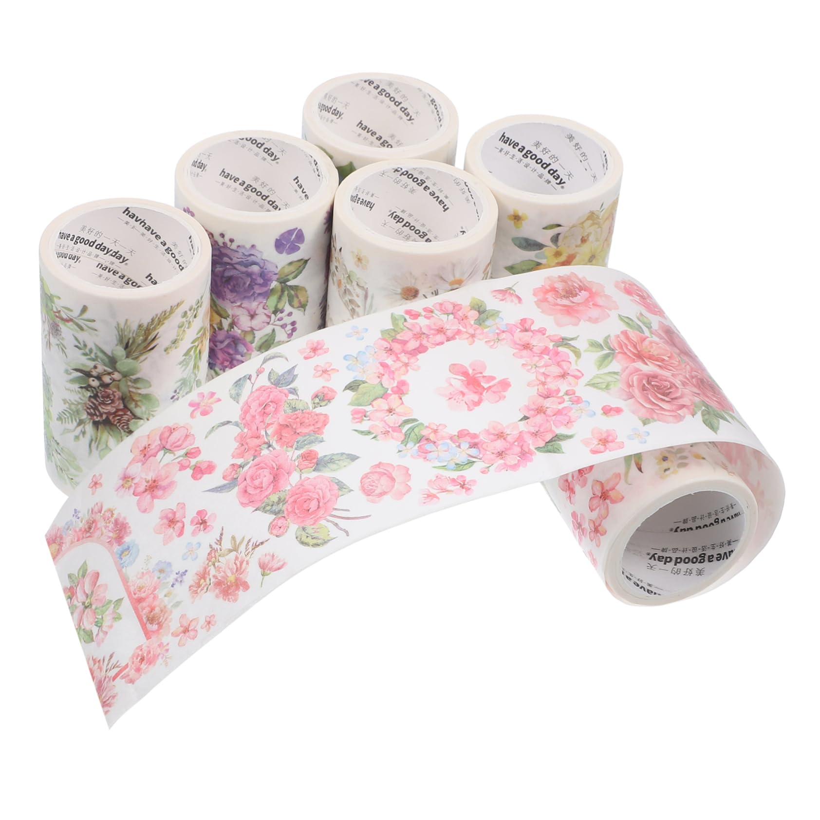 5 Ensembles Ruban Washi Fleuri Ruban Lavable Bande Adhésive Délavé Distributeur Esthétique Stickers Bande De Papier De Couleur Album Pastel Papier 6 Rouleaux * 5