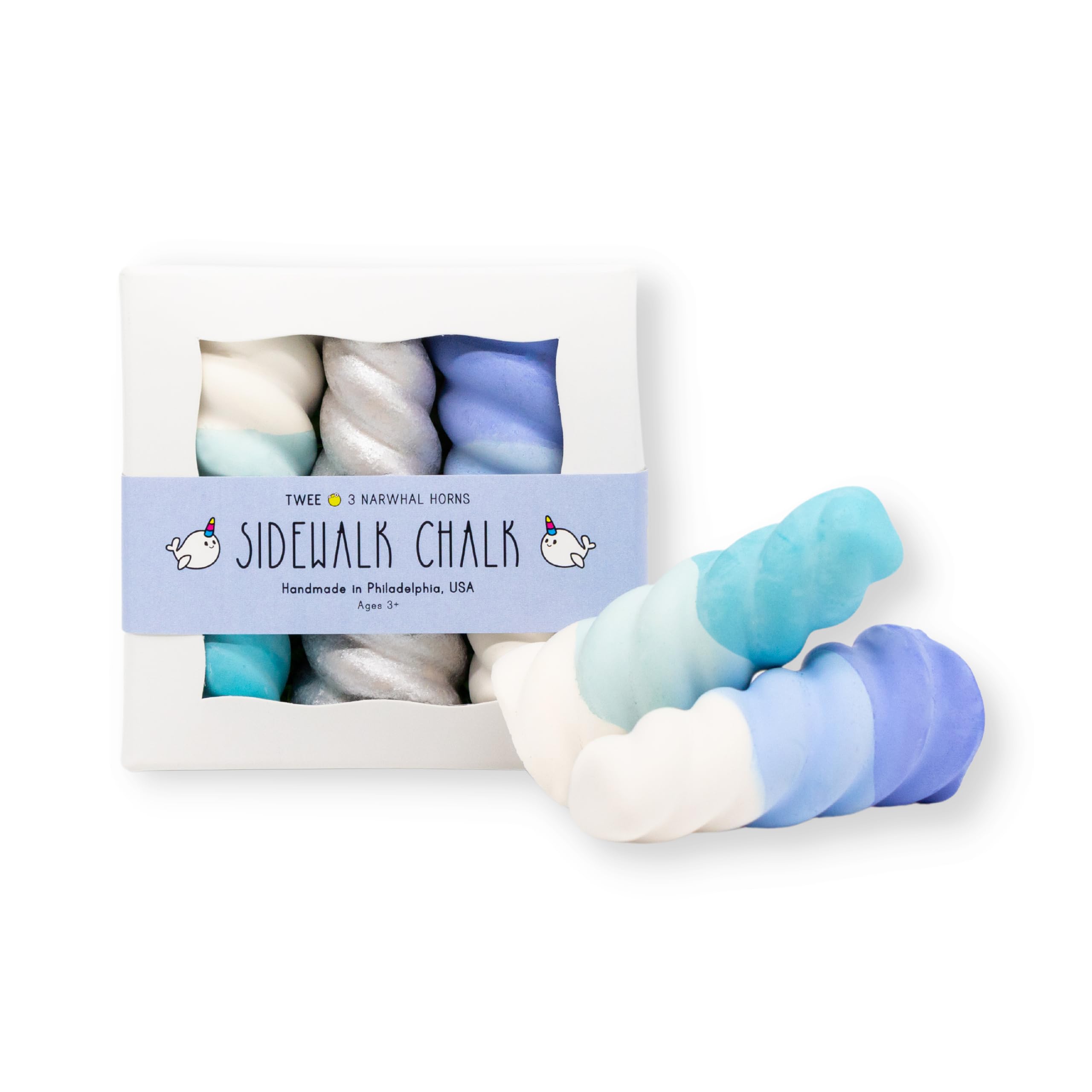 TWEE Ombre Narwhal Horns Handmade Sidewalk Chalk | Blue + Turquoise | Made in the USA | Classic Children's Present | Fun Special Party Gift Idea | Arts and Crafts For Kids + Toddlers | Easter Basket Activities | Outside Playground Drawing | Boy Girl