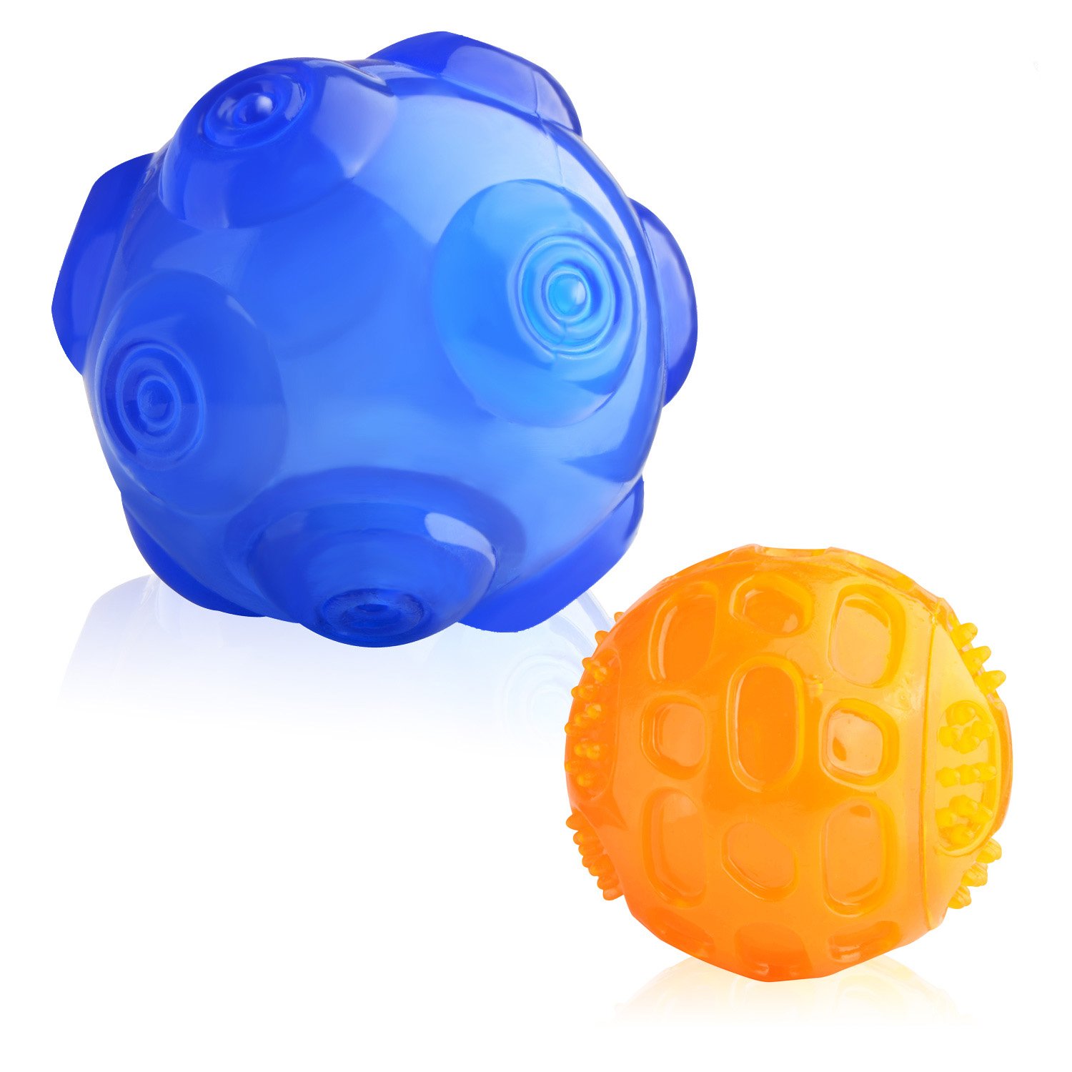 Lauva Dog Chew Toy, Durable Rubber Interactive Squeak Training Playing Pet Balls - Two Size Suit for Small,Medium and Large Dogs (Big Blue 3.6 Inch- Small Orange 2.9 Inch)