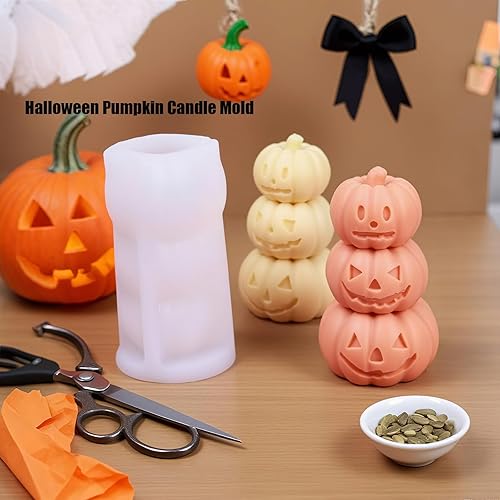 Miniatura 3 de Molde de vela de calabaza de Halloween, molde de silicona de calabaza de terror 3D, molde de silicona reutilizable adecuado para velas de bricolaje,