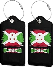 Burundi Burundian Flag Luggage Tags for Suitcases,Leather Stainless Steel Loop Identifiers Privacy Coveridentifiers and Address Card for Cruise Airport Travel Essentials