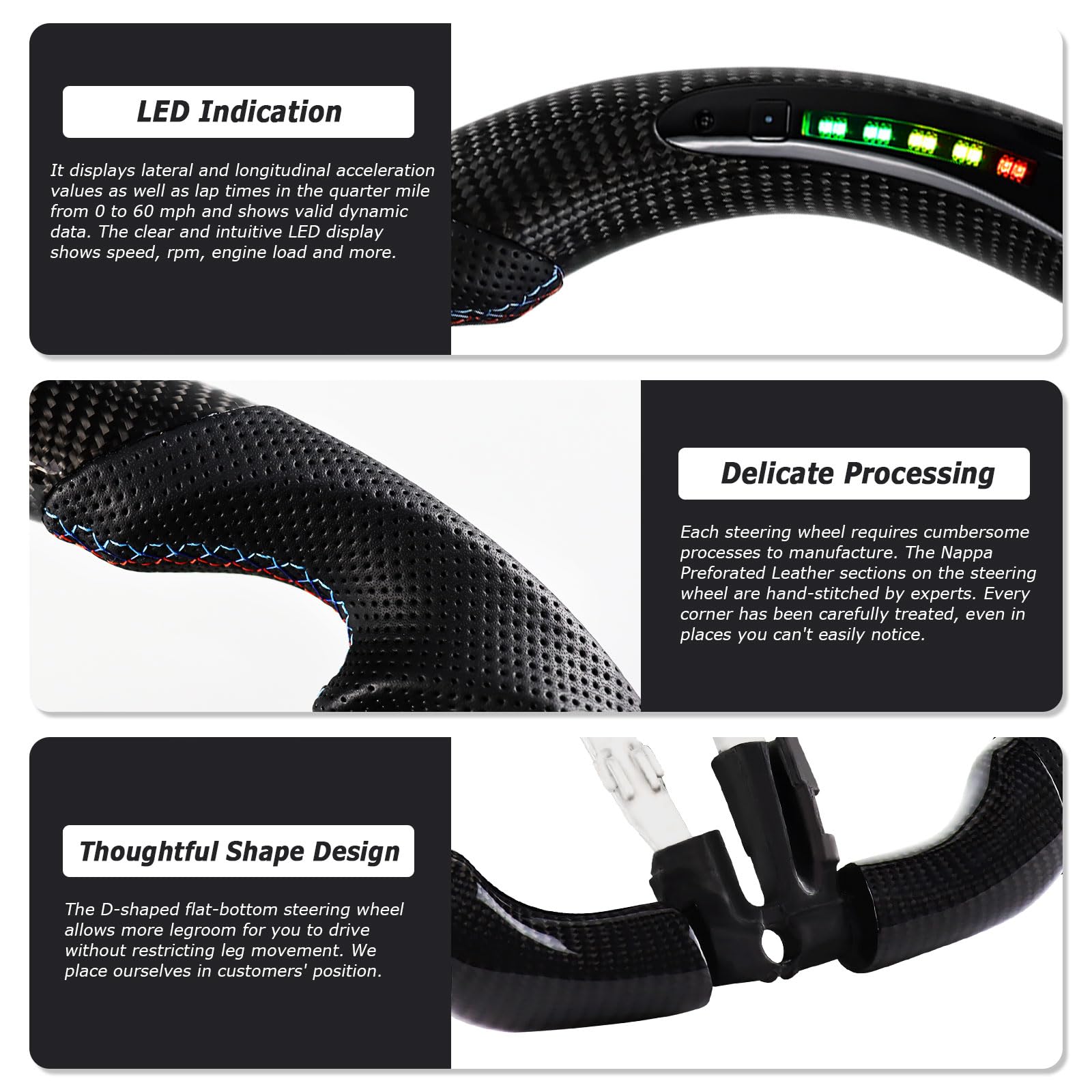 Carbonfaser-Lenkrad, LED-Schaltanzeige Lenkrad für BMW M Sportserie/M Performance Serie M5 F10 F11 F06 F12 F13 F01 F02 F03 GTF07 M5 F10/F90 M6 F06/F12/F13 M8 F91/F92/F93