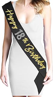 18th Birthday Decorations - Glitter & Rhinestone Happy 18th Birthday Premium Satin Sash - 18th Birthday Party Gifts for Girls - Black Sash (Hap18thBdy)