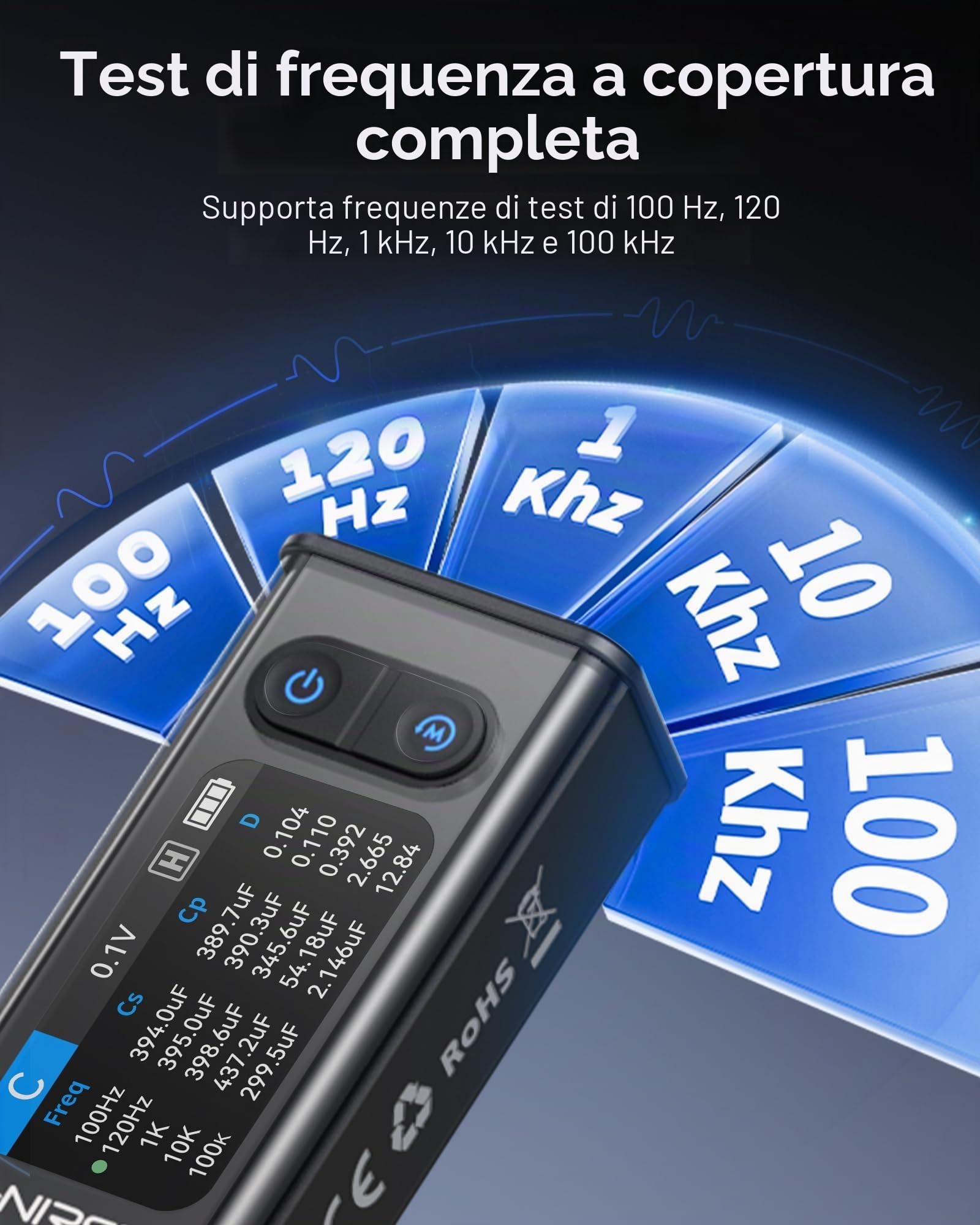 Tester LCR 100 kHz LCR ESR con pinze, tester per componenti SMD a punta, confronto di classificazione automatica, resistenza/induttanza/diodi/tester condensatore/scansione di banda