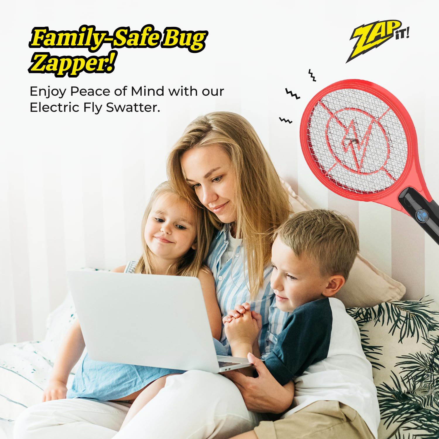 ZAP IT! Racchetta elettrica ricaricabile per mosche, 4.000 Volt, con cavo di ricarica USB e luce LED, rete a 3 strati di sicurezza media, rossa, per interni ed esterni