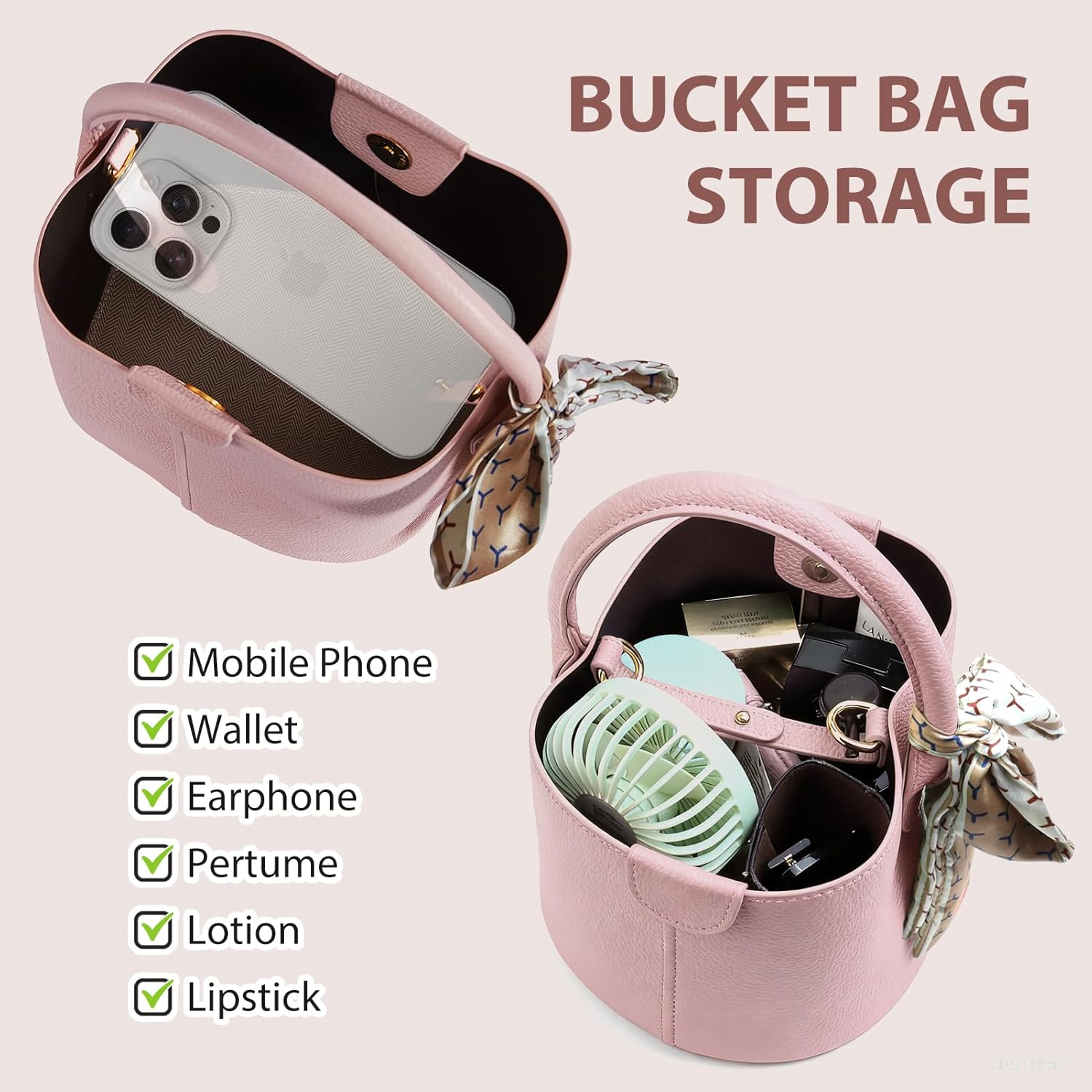 Mini Bucket Bags for Women, Vegan Leather Small Crossbody Purse with Removable Straps Trendy Top Handle Shoulder Straps - Image 4