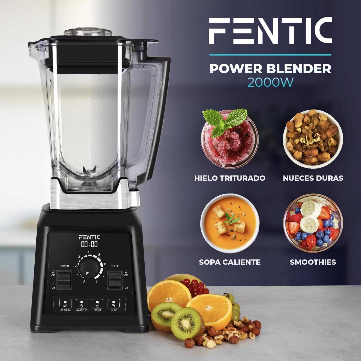 Batidora de Vaso – 2000W - Batidora Potente - 2 Liter - Licuadora para Batidos con 8 Velocidades y 4 Programas – Blender con Trituradora de Hielo