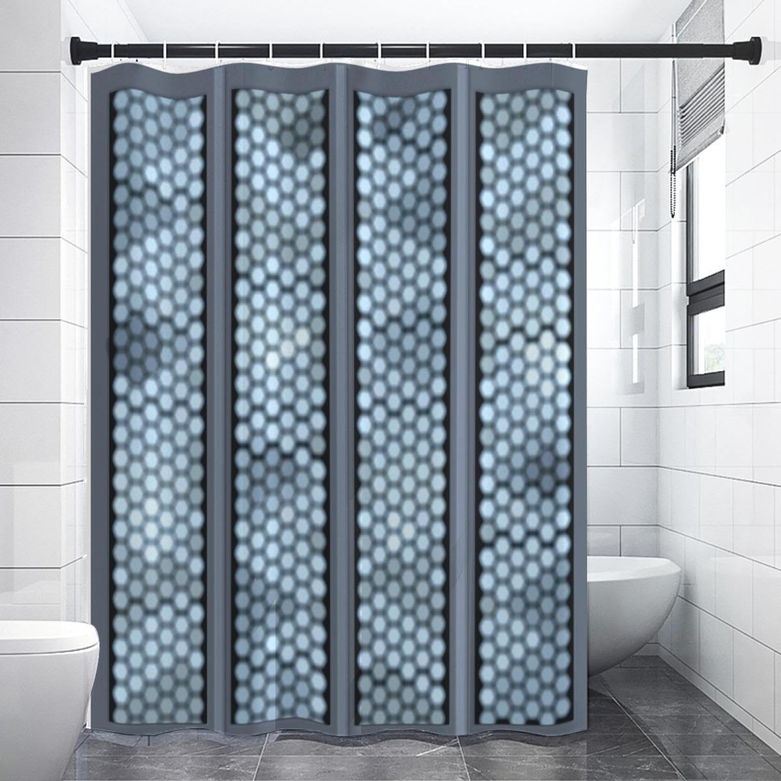 Blauer und Grauer Duschvorhang aus Stoff, weicher Stoff, moderner Hotel-Duschvorhang in Luxusqualität, Badezimmer, maschinenwaschbar, 213 x 182 cm (B x H)