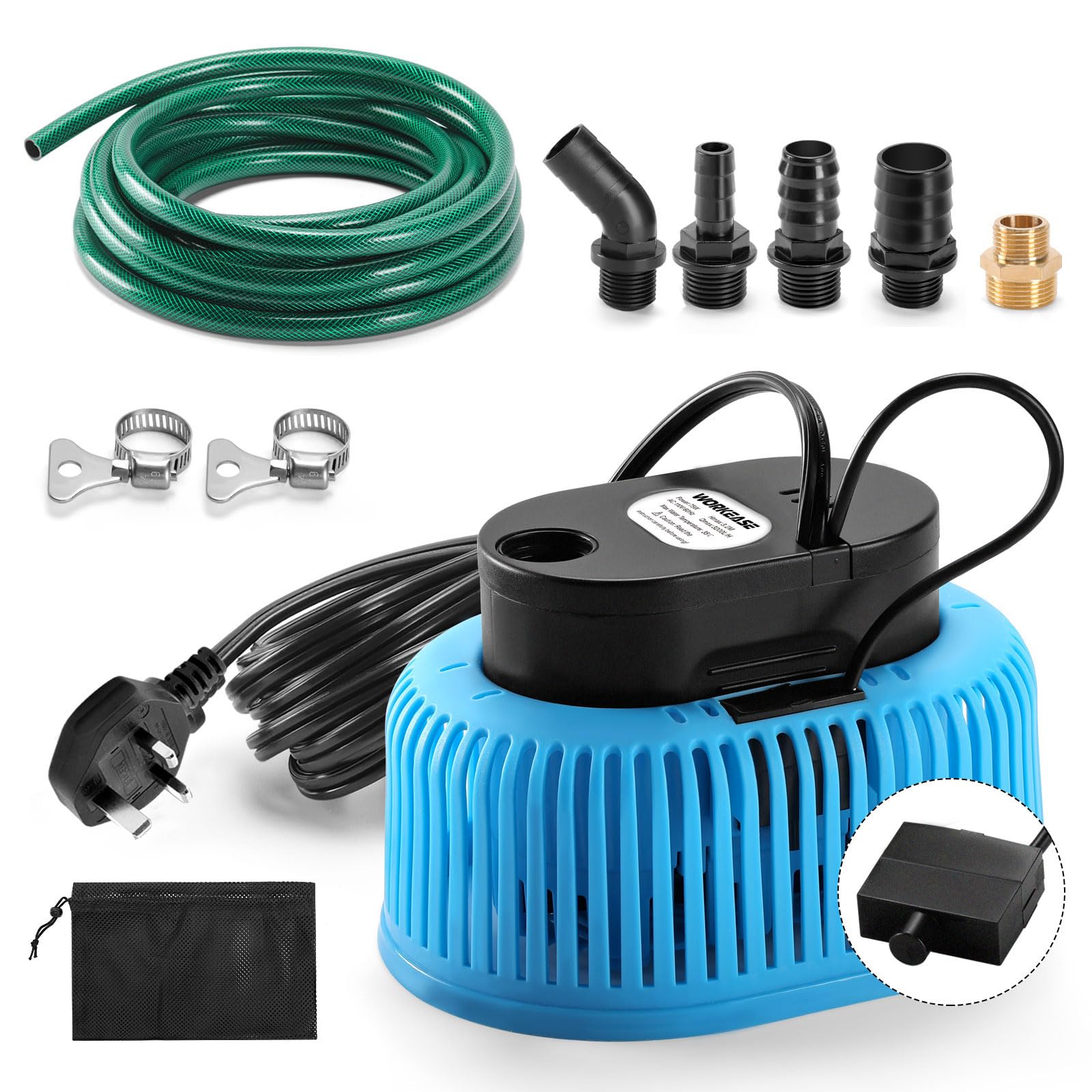 WORKEASE 850GPH Water Pump Automatic On Off, Automatic Submersible Pump with 5 Hose Adapters, 23FT Drain Hose, 25FT Power Cord, Sump Pump for Draining of Pool Covers, Ponds, Tubs