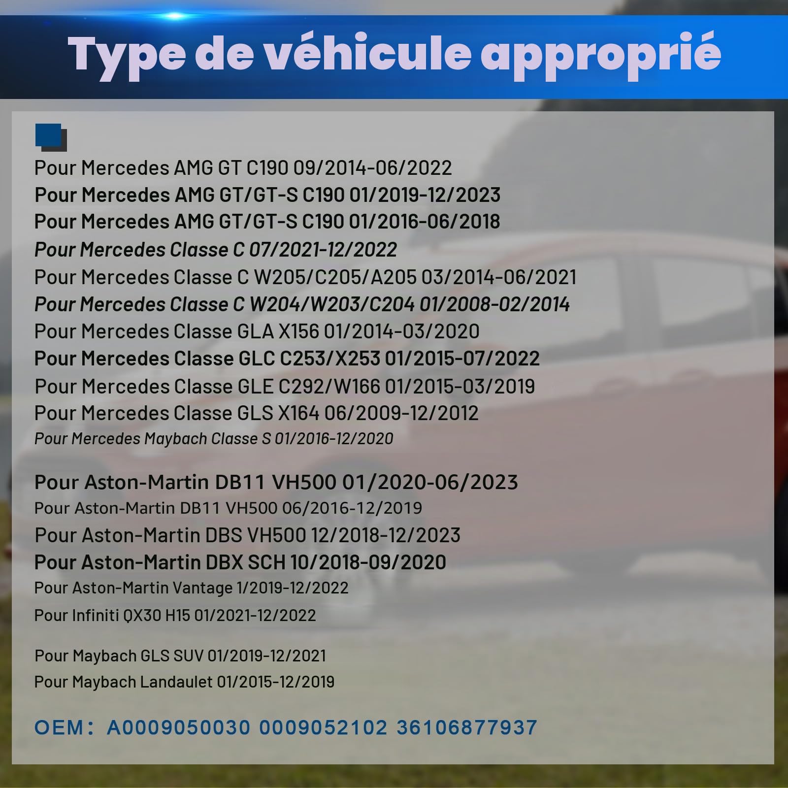 Capteur de Pression des Pneus Compatible avec Mercedes-Benz C/CLA/GLC/CLS/E/S/Classe GLE W176 W205 C207 W212 RDKS TPMS Compatible avec GLCES Classe A B C GL GLA GLK MR 2007-2015 A0009050030