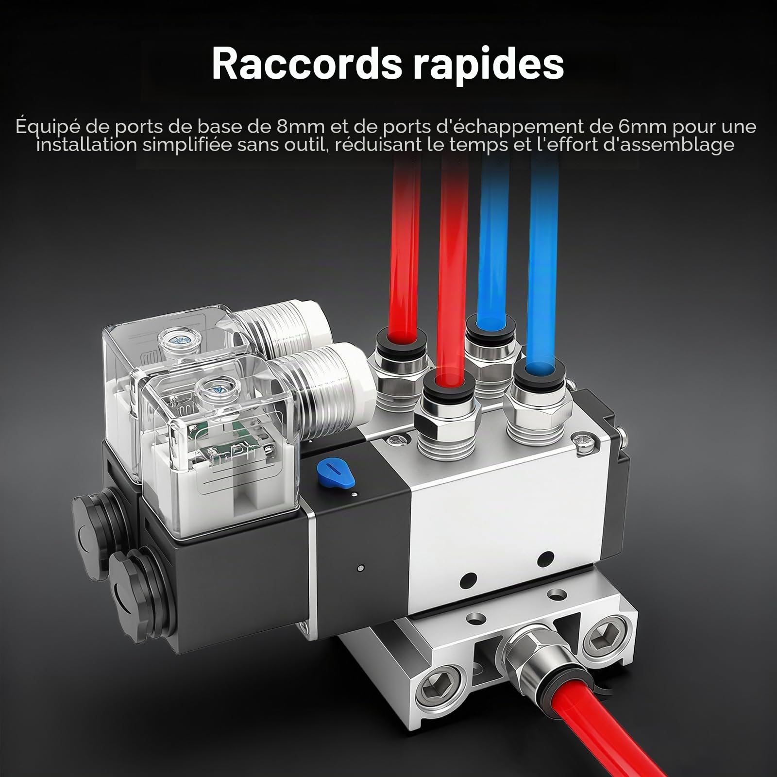 BAOMAIN Kit Électrovanne Pneumatique 4V210-08 DC 24V, Collecteur à 3 Stations avec Base, Silencieux et Raccords Rapides PT 1/4", Distributeur d'Air 5/2 Voies, Ensemble Complet pour Automatisation