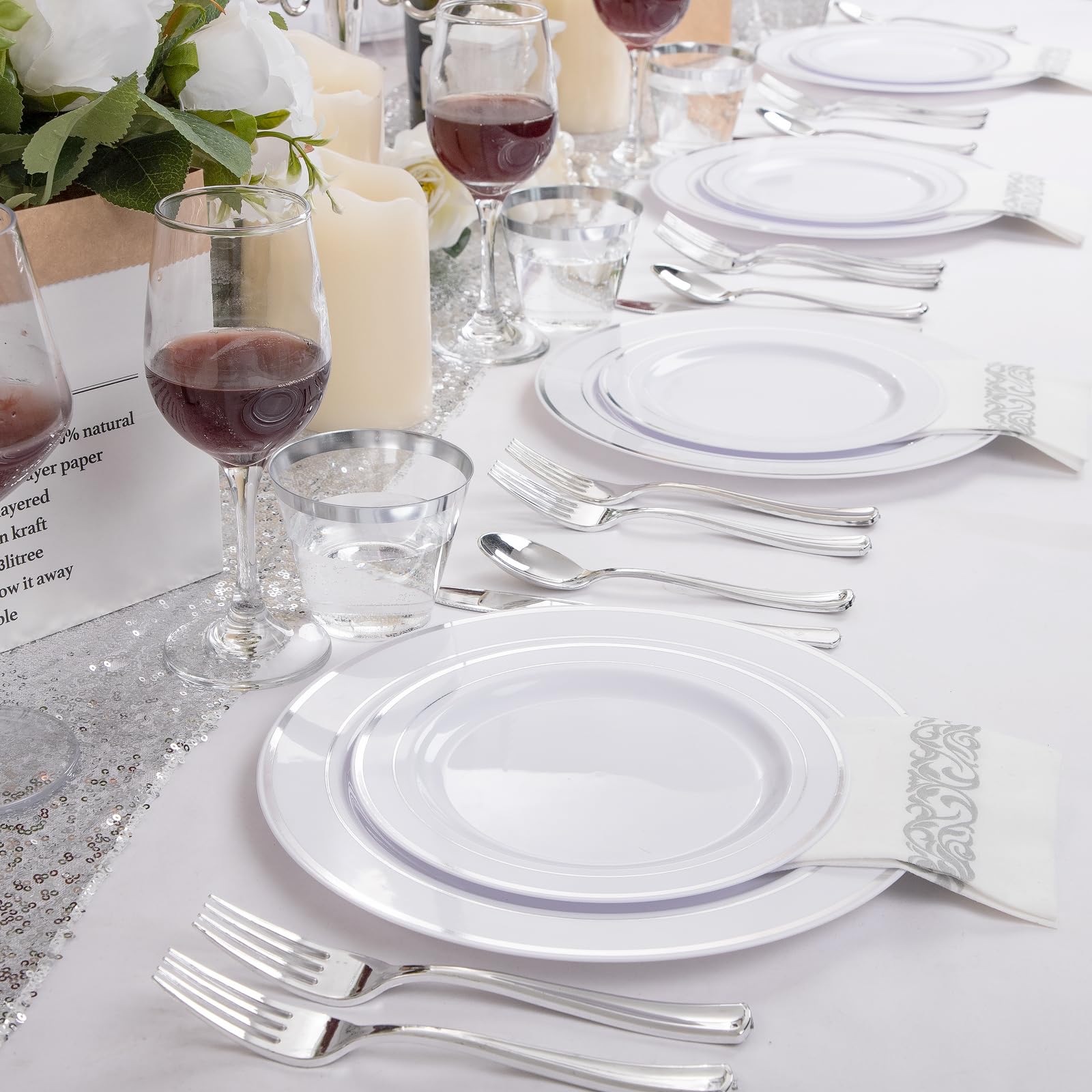 Silver Dinnerware Set - 350 Pcs Disposable Plates -6