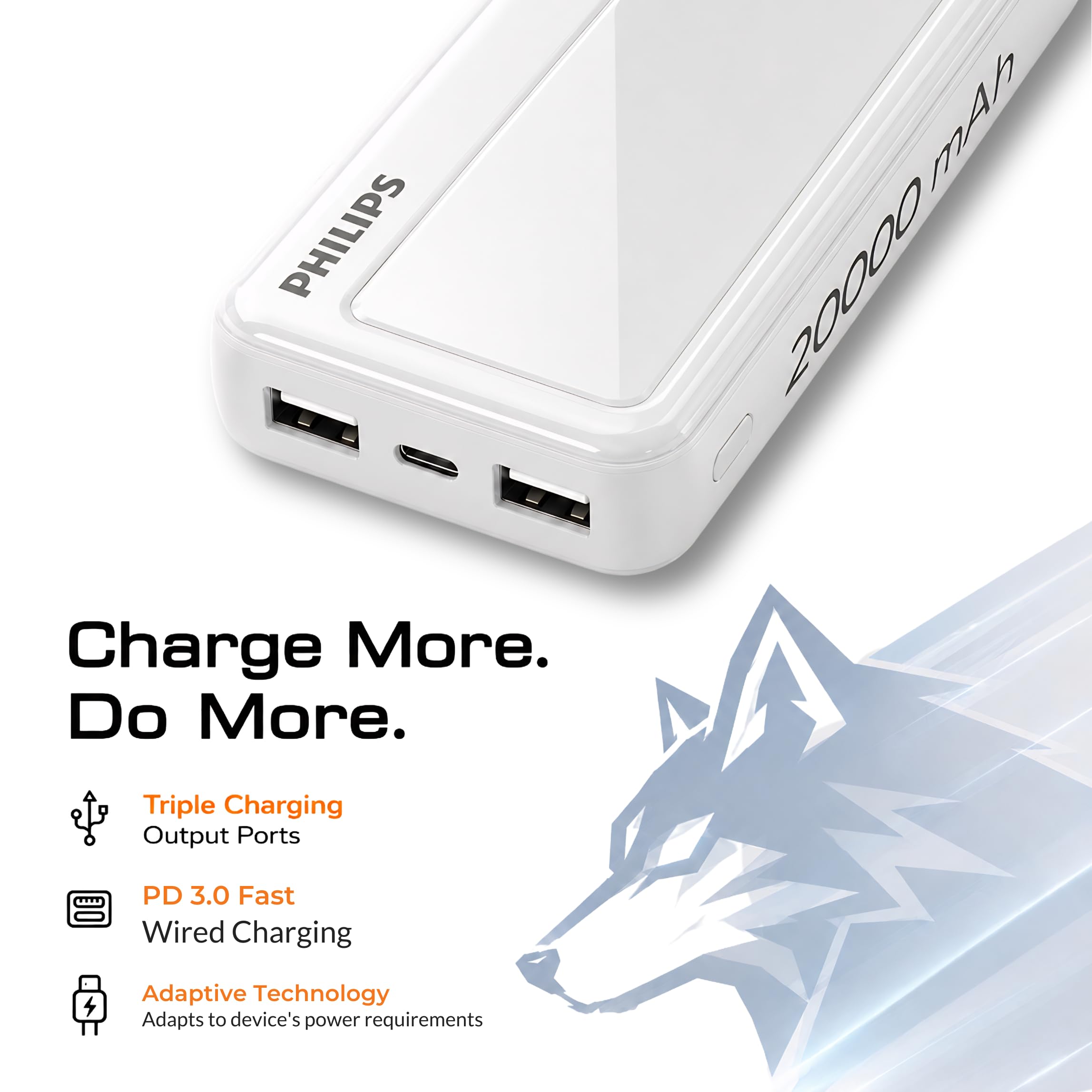 Philips 20000mAh 22.5W Fast Charging Power Bank (Alba White) with Digital LED Display | Type-C & USB-A Input/Output | 3 Output Ports | Lithium Polymer | Portable for Mobile, Tablet & Earbuds — Amazon image 7