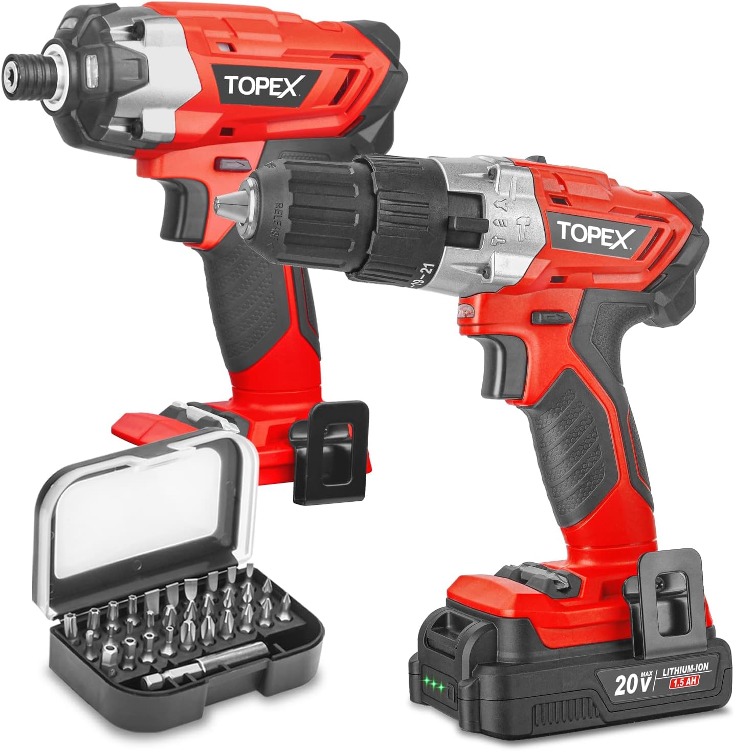 TOPEX 20V Cordless Hammer Drill Impact Driver Power Tool Combo Kit w