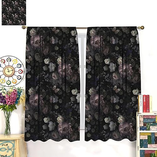 Miniatura 146 de Retro 70s Floral Blackout Window Curtains, Watercolor Flower Plant Rustic Modern Style Pattern Window Drapes, for Bedroom Living Room 42x45in 2