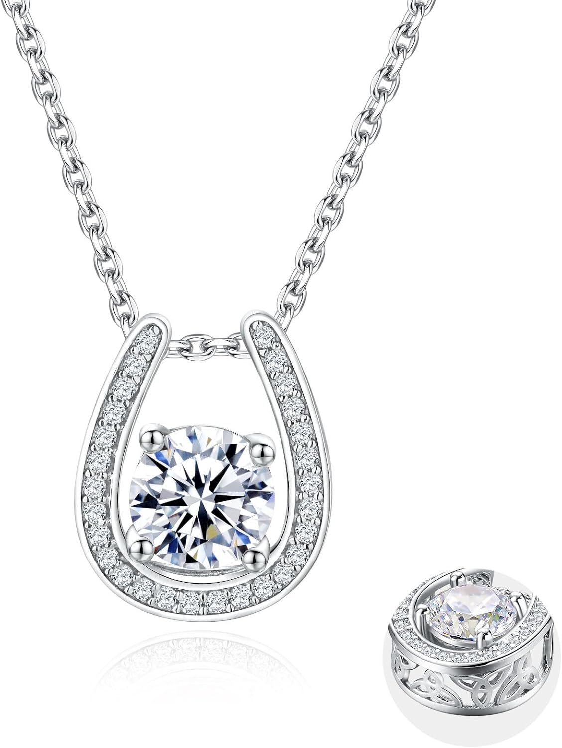 925 Sterling Silver Horseshoe Necklace for Women Round Gemstone Birthstone Necklace Sapphire/Emerald/Ruby/CZ Horse Shoe Pendant Necklaces Jewelry Gift