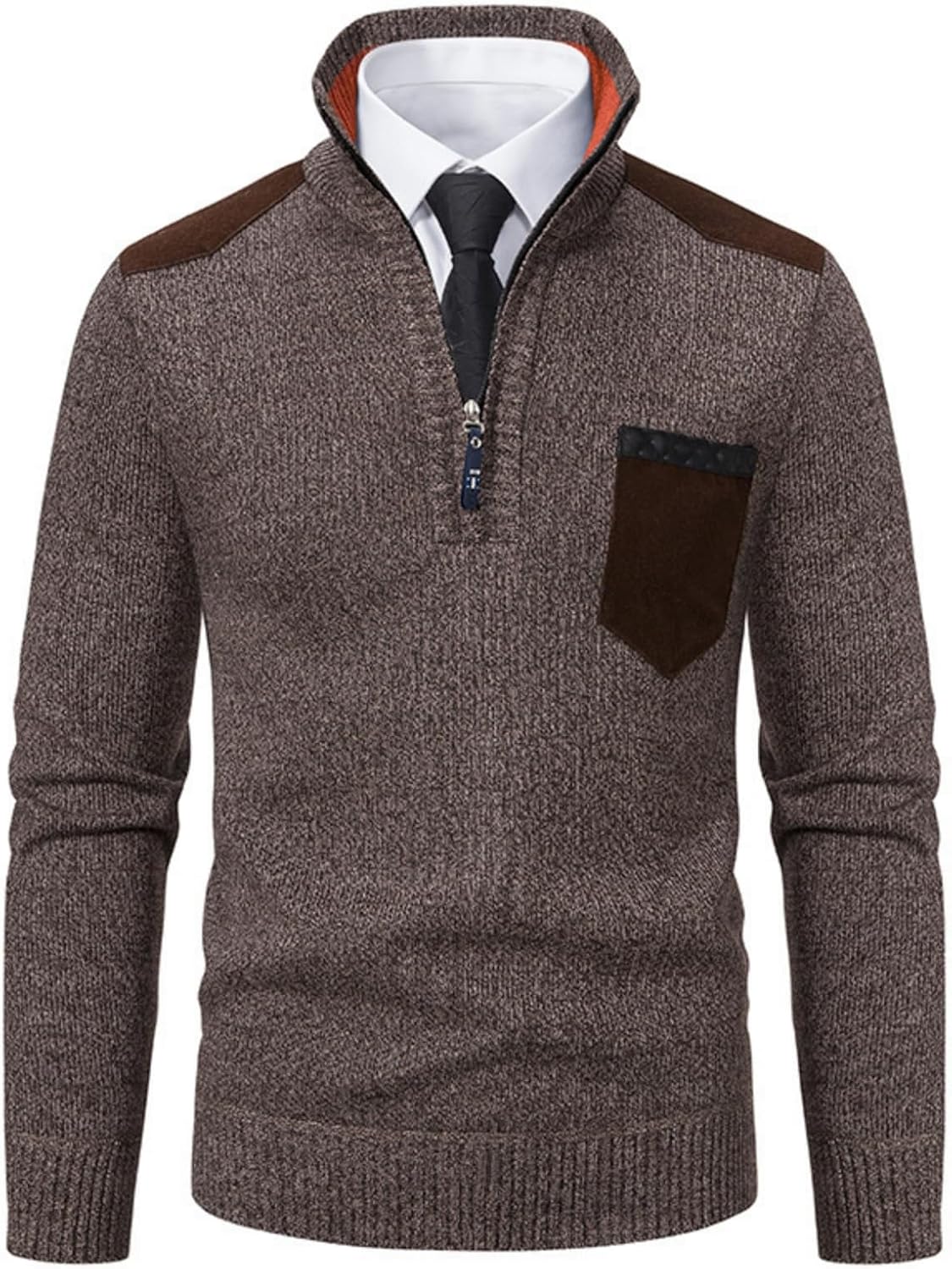 Ymosrh Men's Sweaters Long Sleeve Quarter Zip Mock Neck Pullover Thermal Knit Sweaters, M-3XL