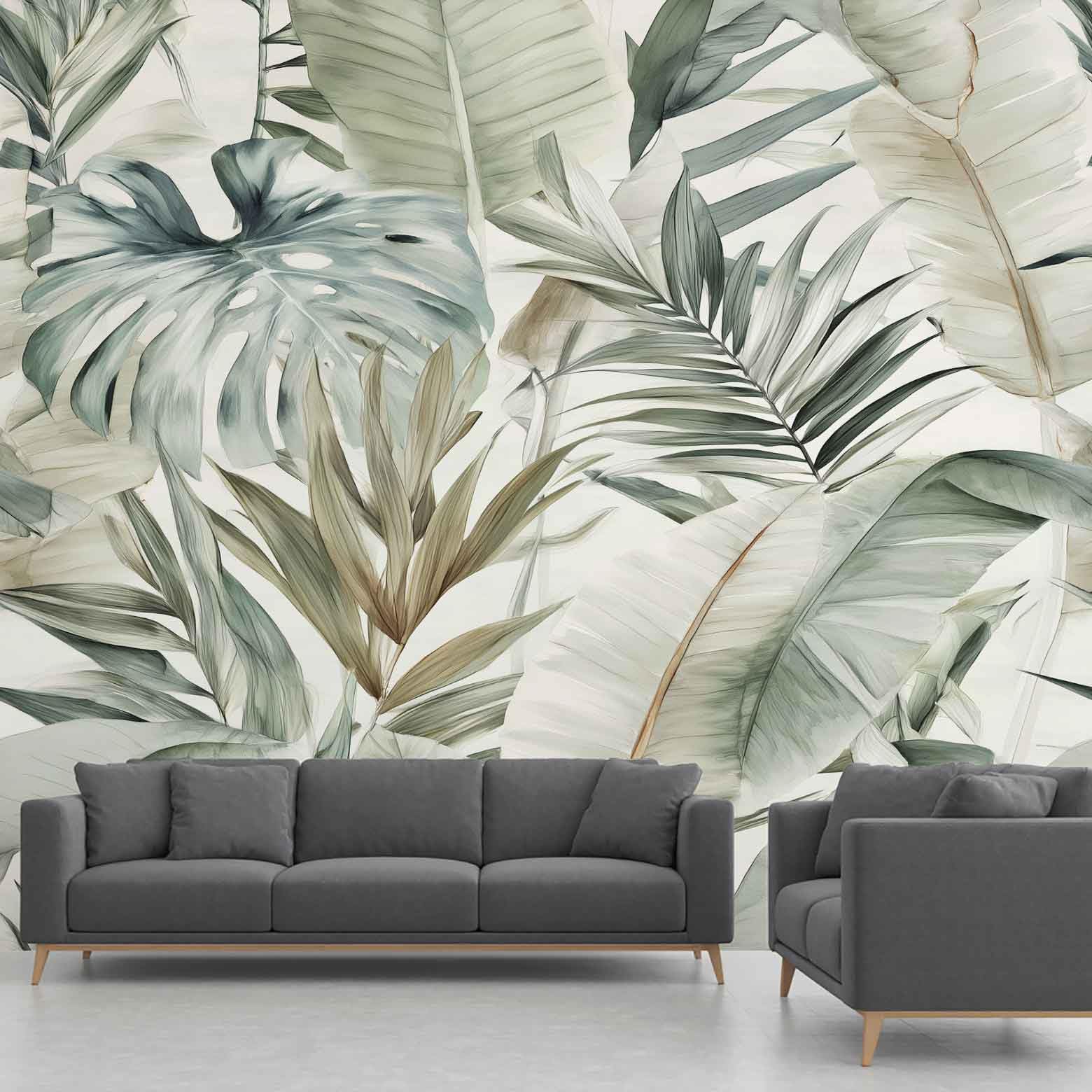 Papier Peint Panoramique Monstera : Créez un Bureau Lumineux et Exotique Intissé