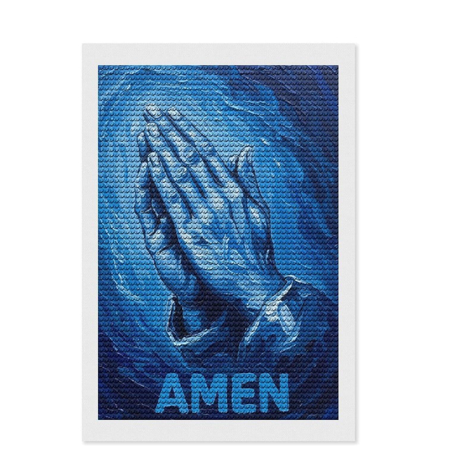 Junmoney Blue Prayer Hands Crystal Diamond Art Kit 8"x12", Arts and Crafts, Aesthetic Room Decor, Boho Decor, Festive Home Decor
