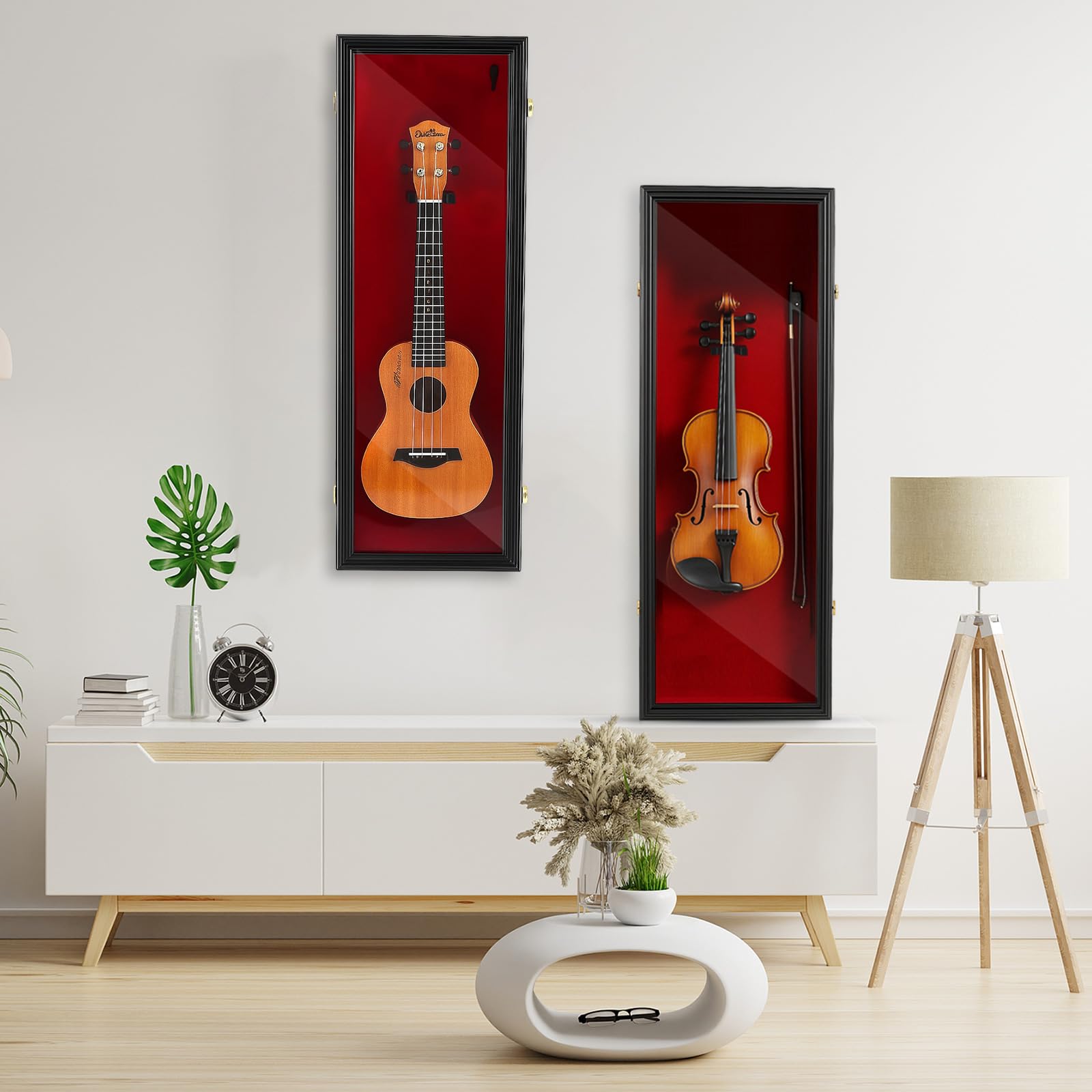 Silipull Espositore per violino da 33,25 '' con supporto per archetto e serratura per violino Supporto da parete per chitarra, violino, ukulele, con porta trasparente in acrilico per regalo natalizio