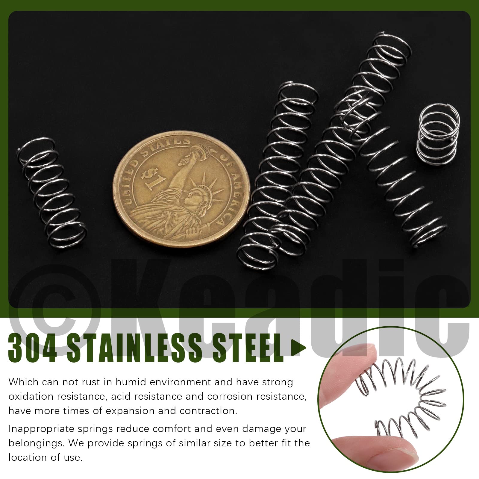Keadic 100Pcs Mini Stainless Steel Extension Springs Assortment Kit, 8mm Outer Dia, 0.6mm Wire Dia, 10mm-50mm Free Length Mechanical Compression Coil Spring Replacement for Household Applications — Amazon image 5